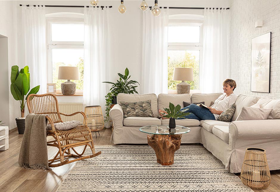 Soothing boho-style living room