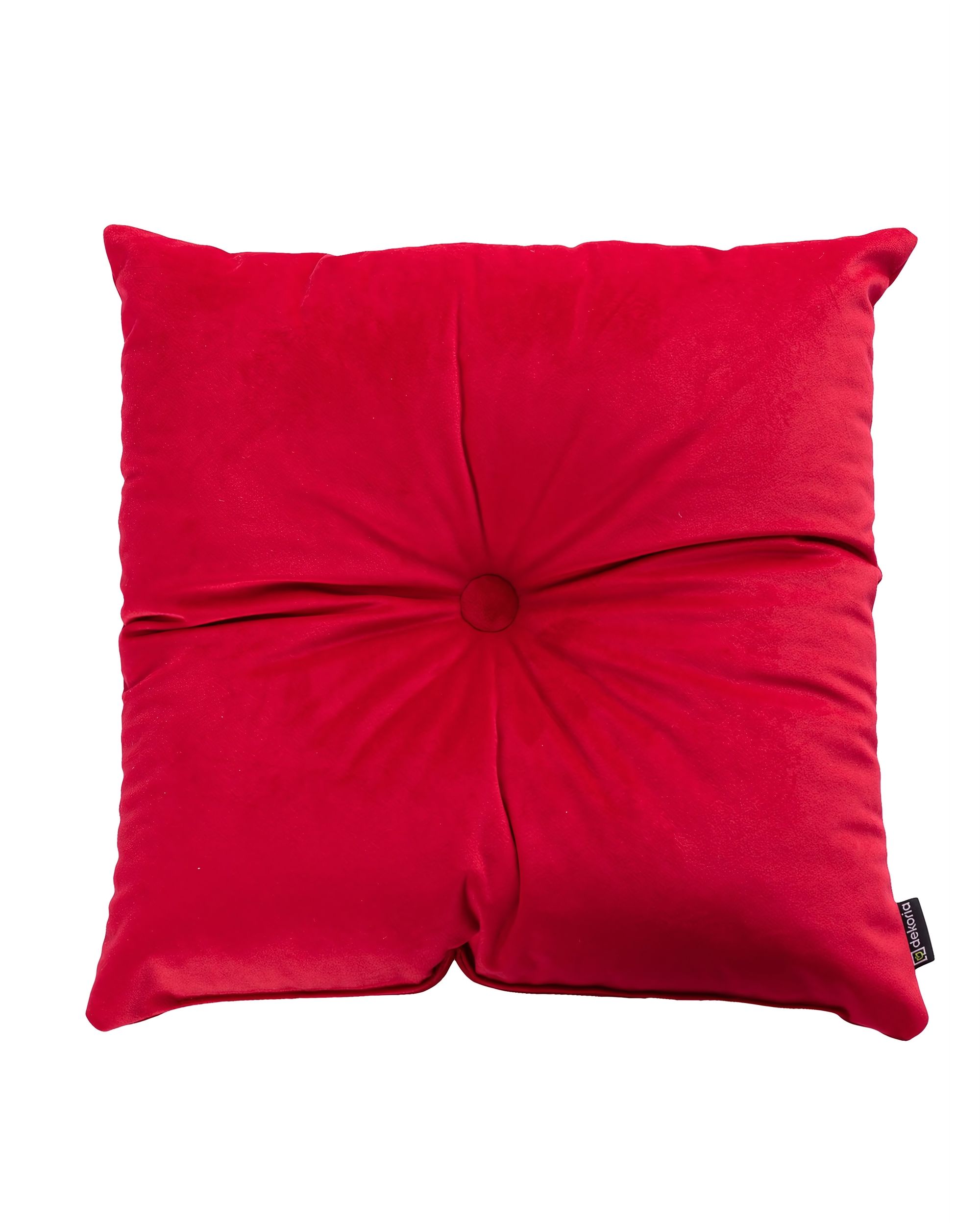 Pernă pătrată Velvet cu nasture culoare roșu Țesătură gloss, catifea