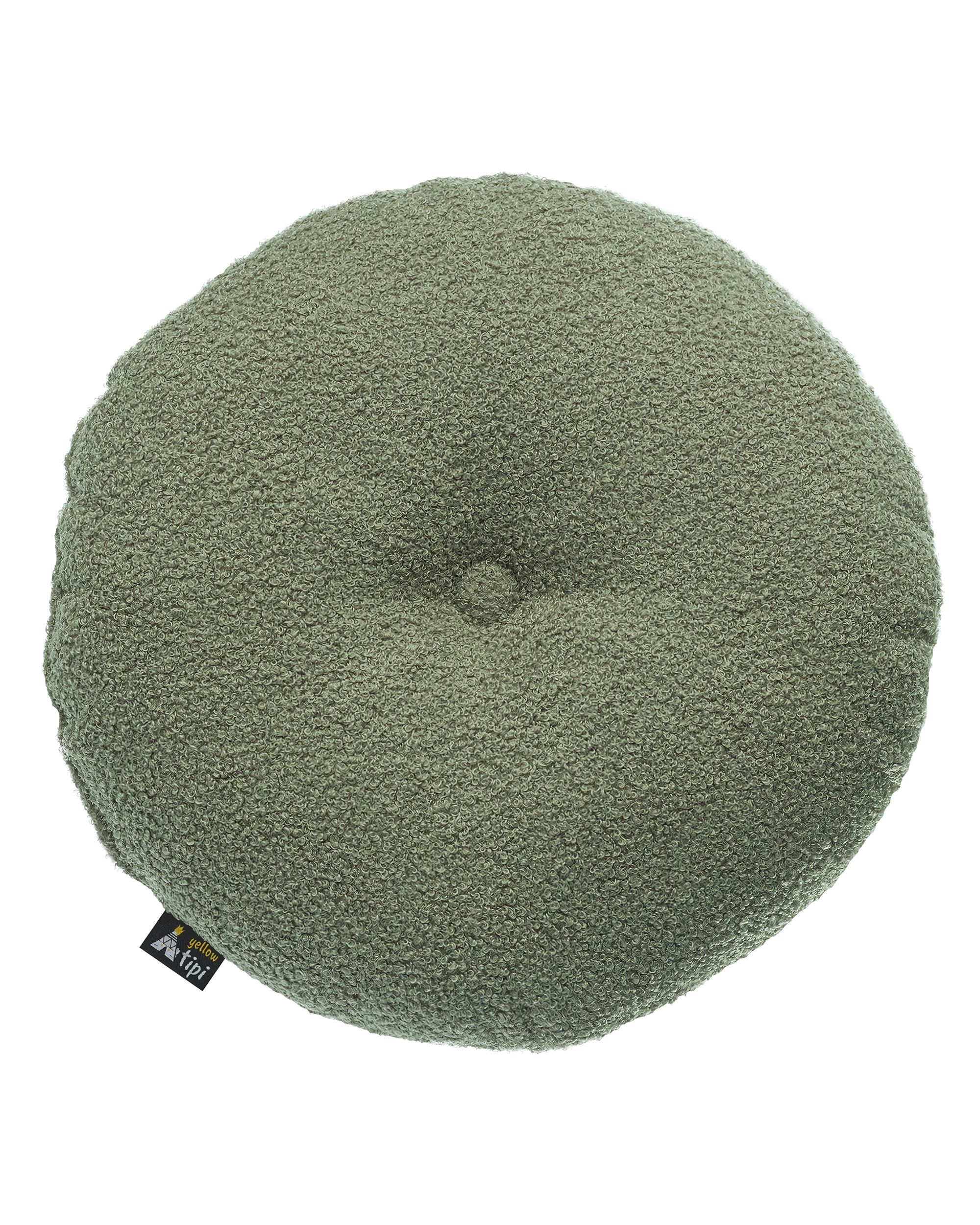 Pernă rotundă din catifea cu buton culoare verde Țesătură împletitură