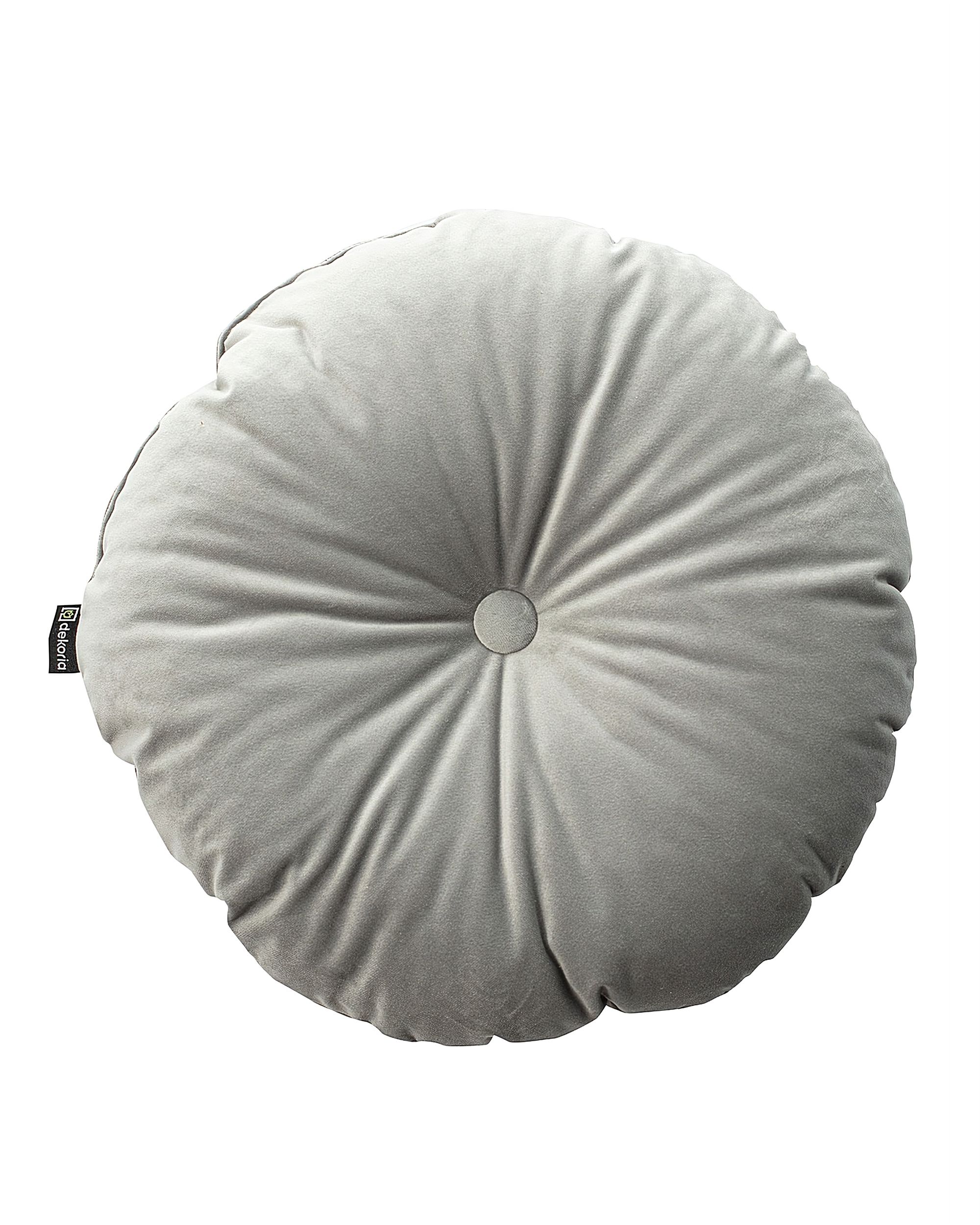Pernă rotundă din catifea cu buton culoare gri Țesătură gloss, catifea