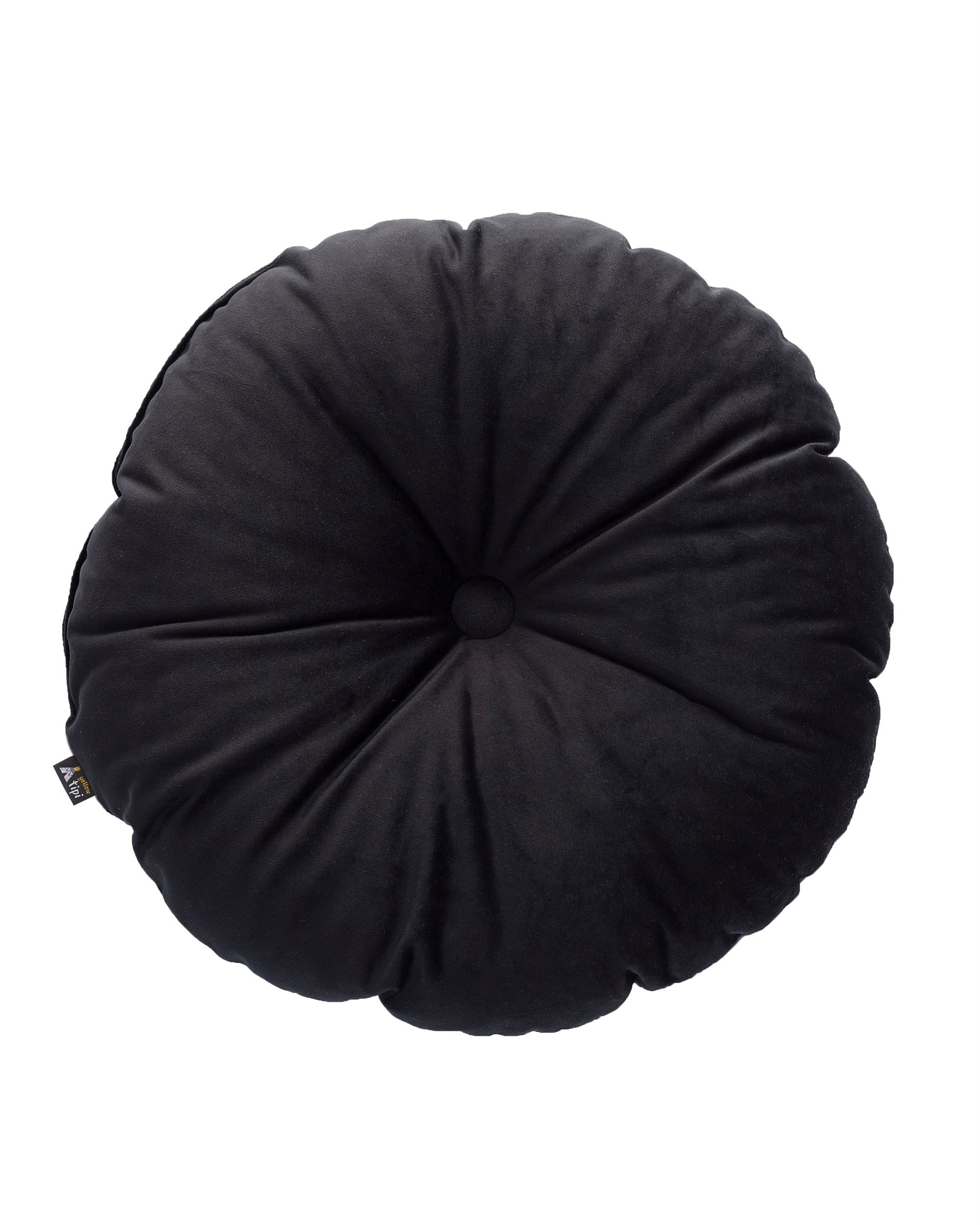Pernă rotundă din catifea cu buton culoare negru Țesătură gloss, catifea