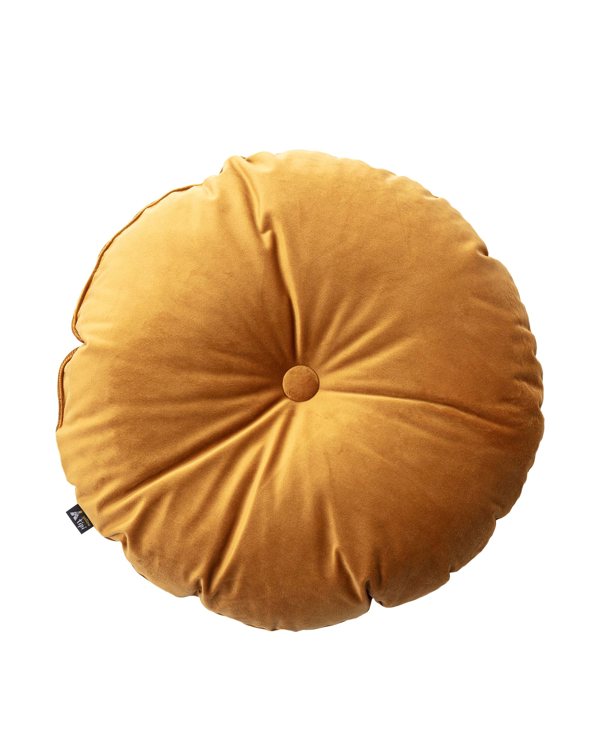 Pernă rotundă din catifea cu buton culoare galben Țesătură gloss, catifea