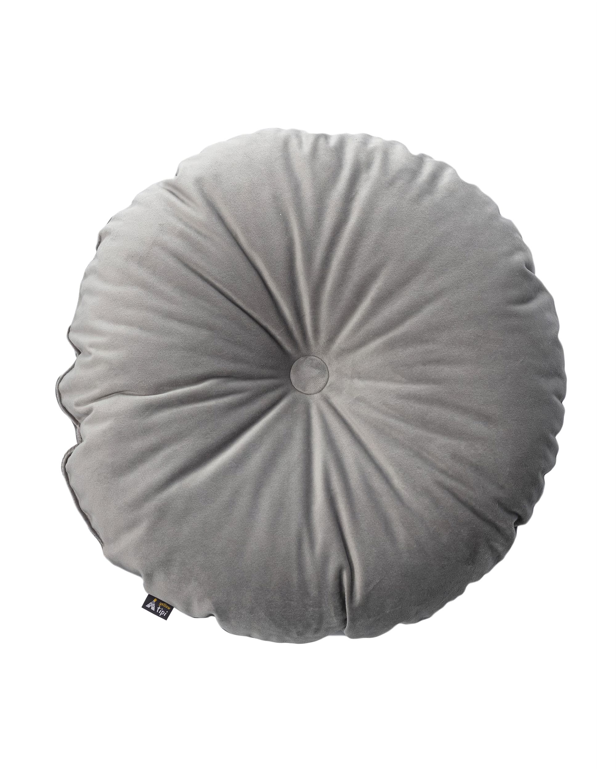 Pernă rotundă din catifea cu buton culoare gri Țesătură gloss, catifea