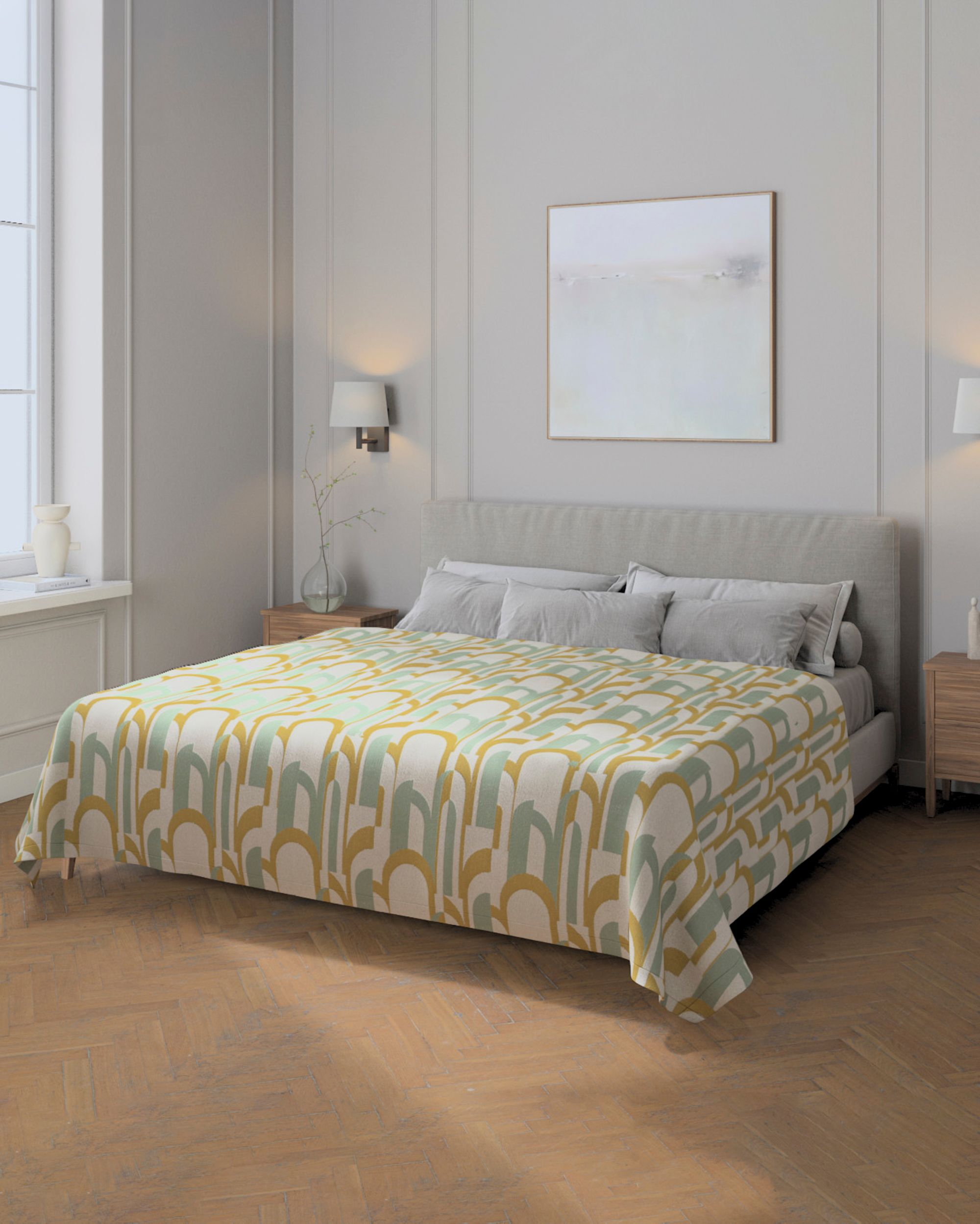 Cuvertură pled 220x260 cm culoare verde Țesătură împletitură, cu model