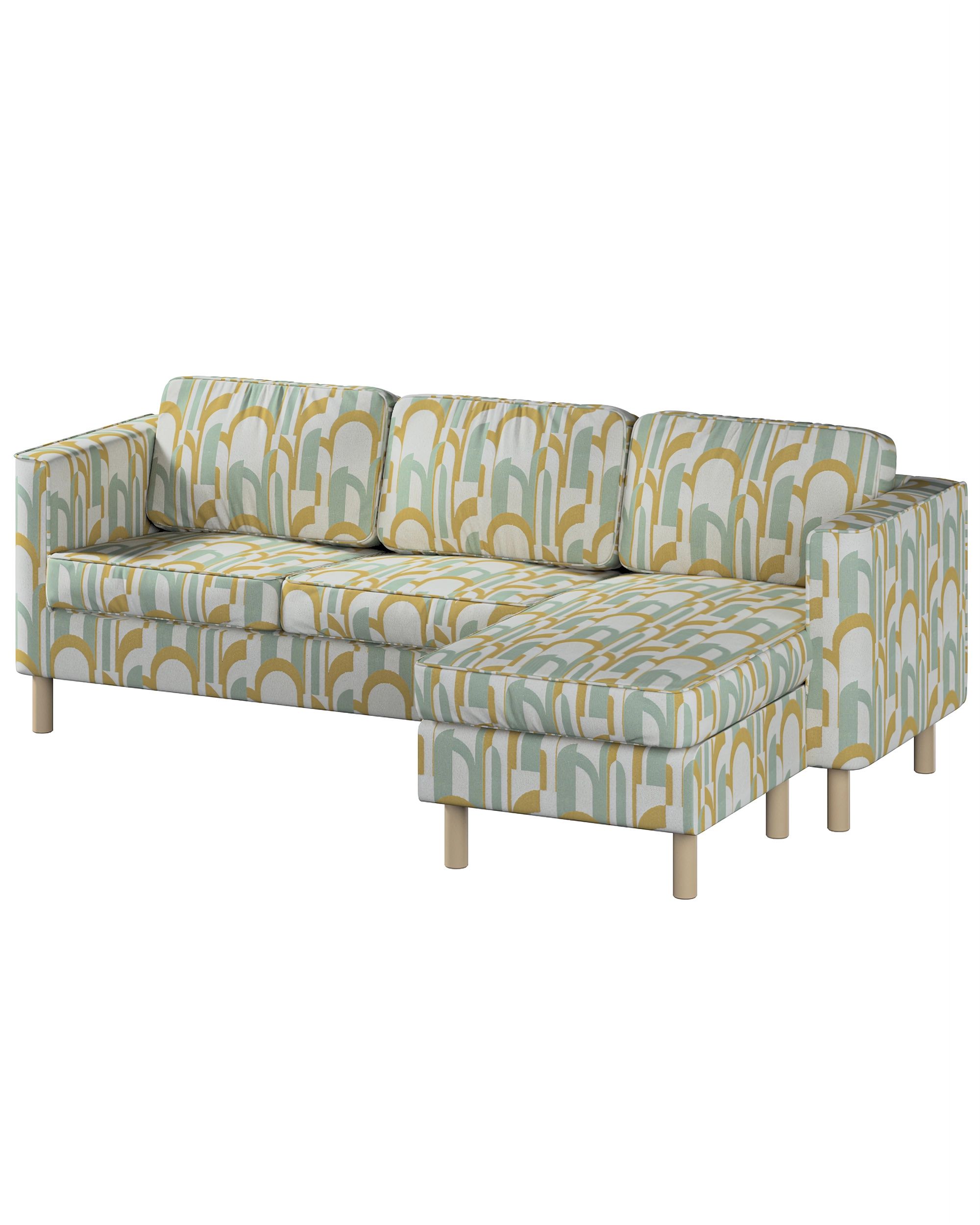Huse canapea Pärup 3 locuri cu chaise longue culoare verde Țesătură împletitură, cu model