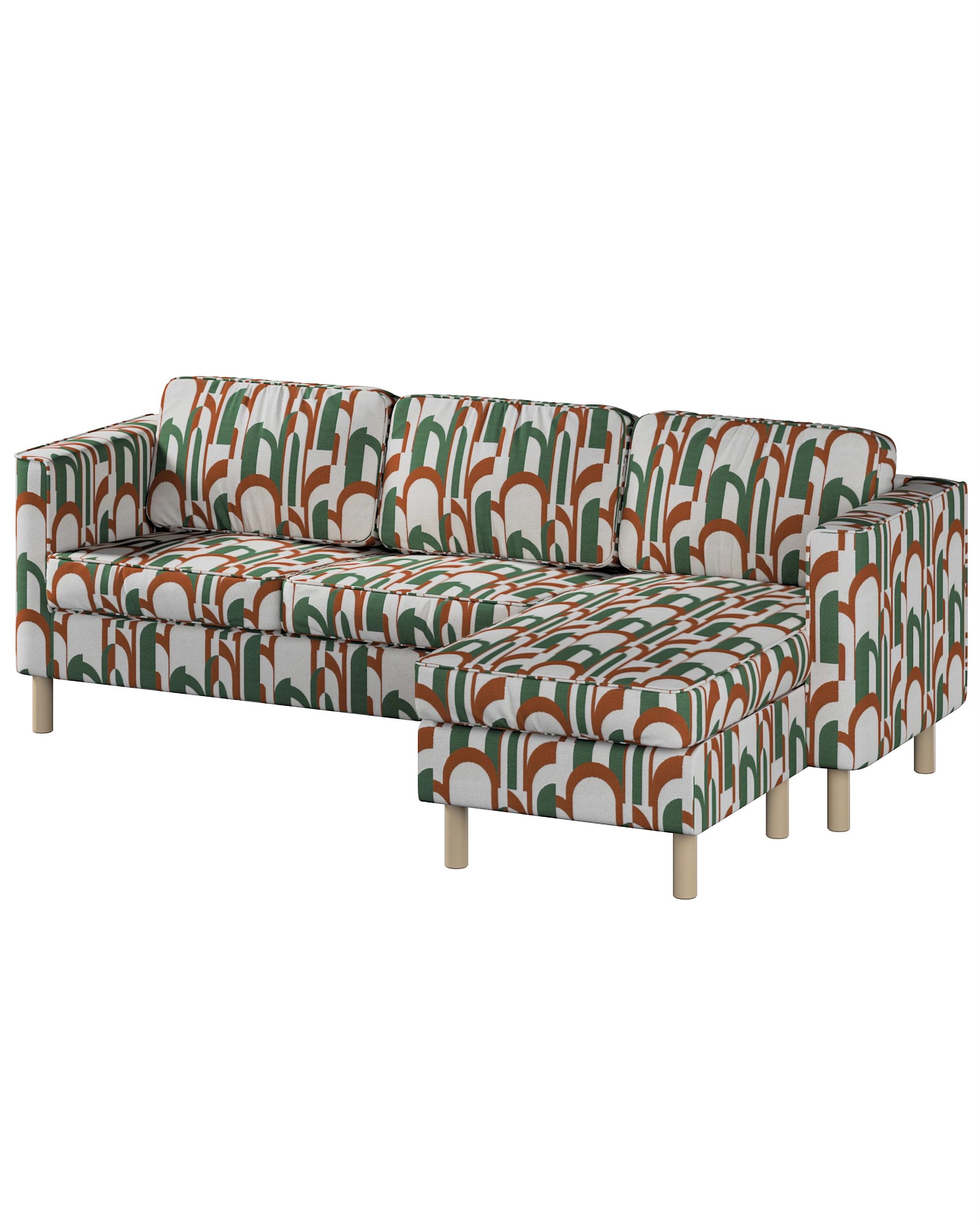 Huse canapea Pärup 3 locuri cu chaise longue culoare verde Țesătură împletitură, cu model