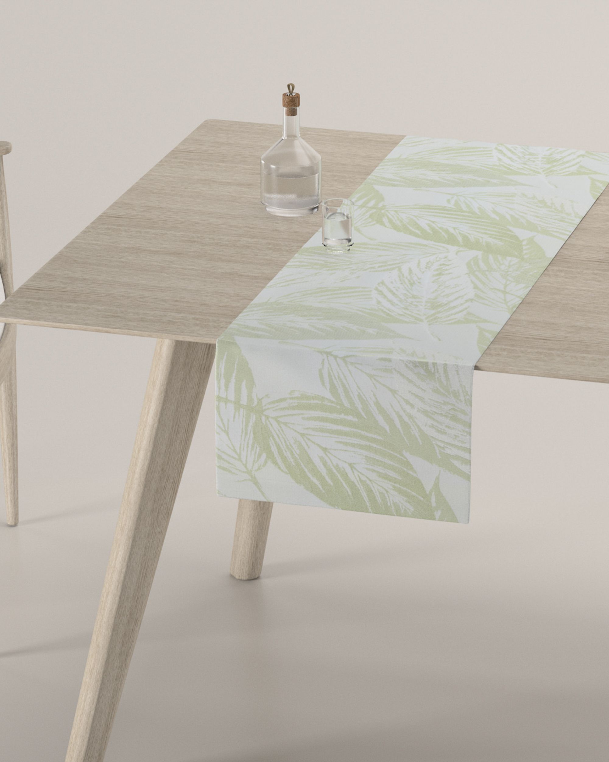 Traversa de masa culoare verde Țesătură gloss, împletitură, cu model