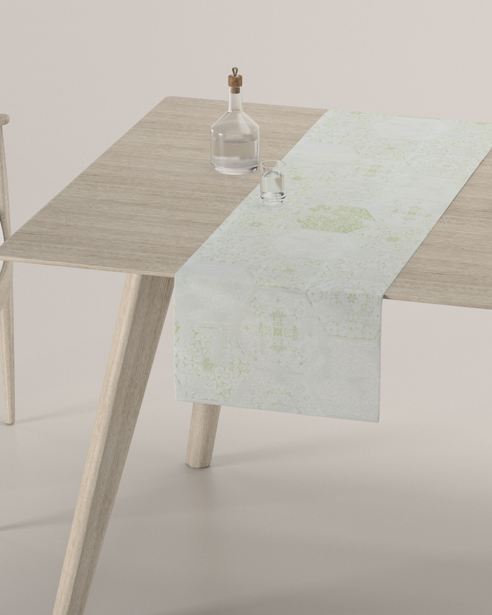 Traversa de masa culoare verde Țesătură gloss, împletitură, cu model