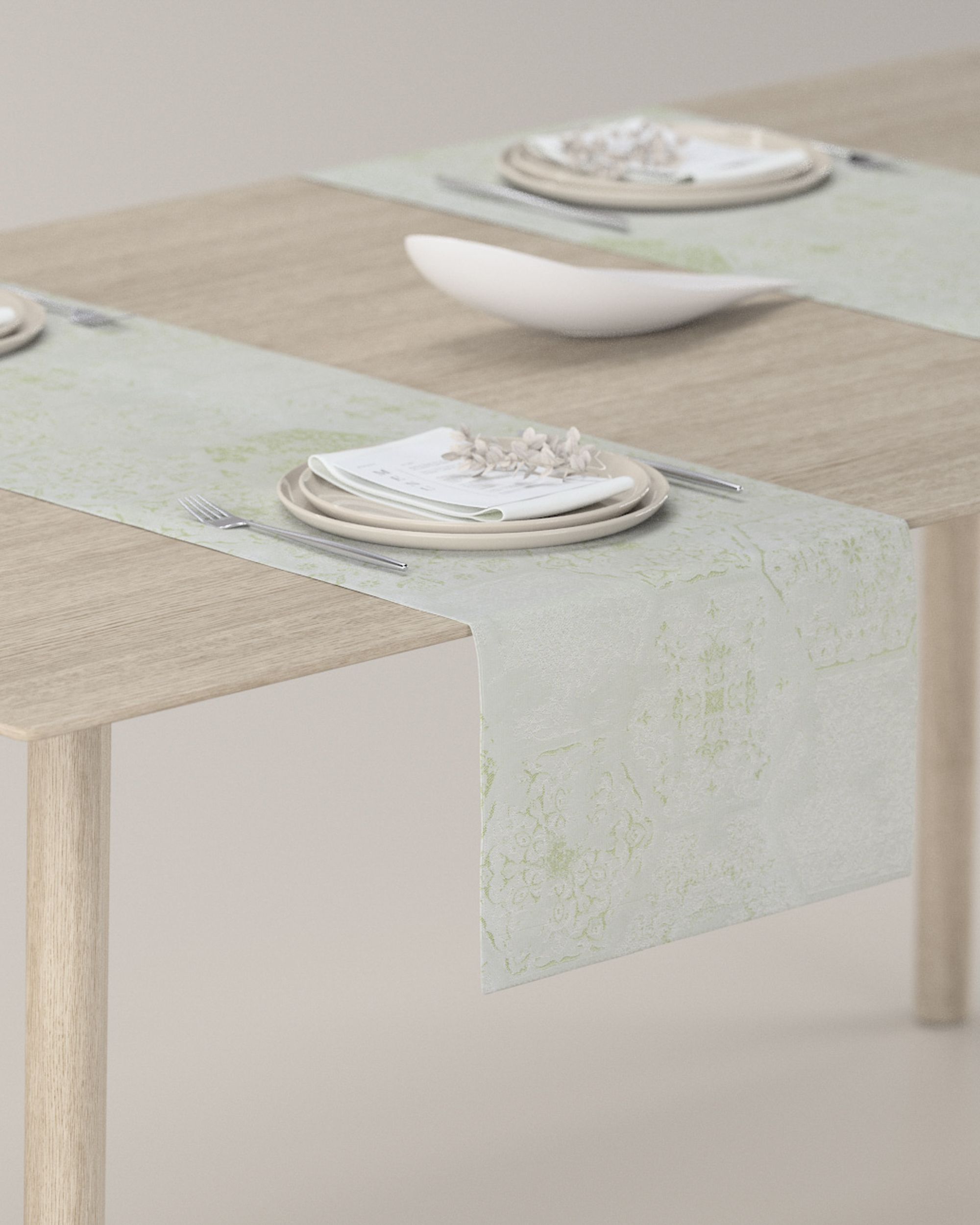 Traversa de masa culoare verde Țesătură gloss, împletitură, cu model (hover)