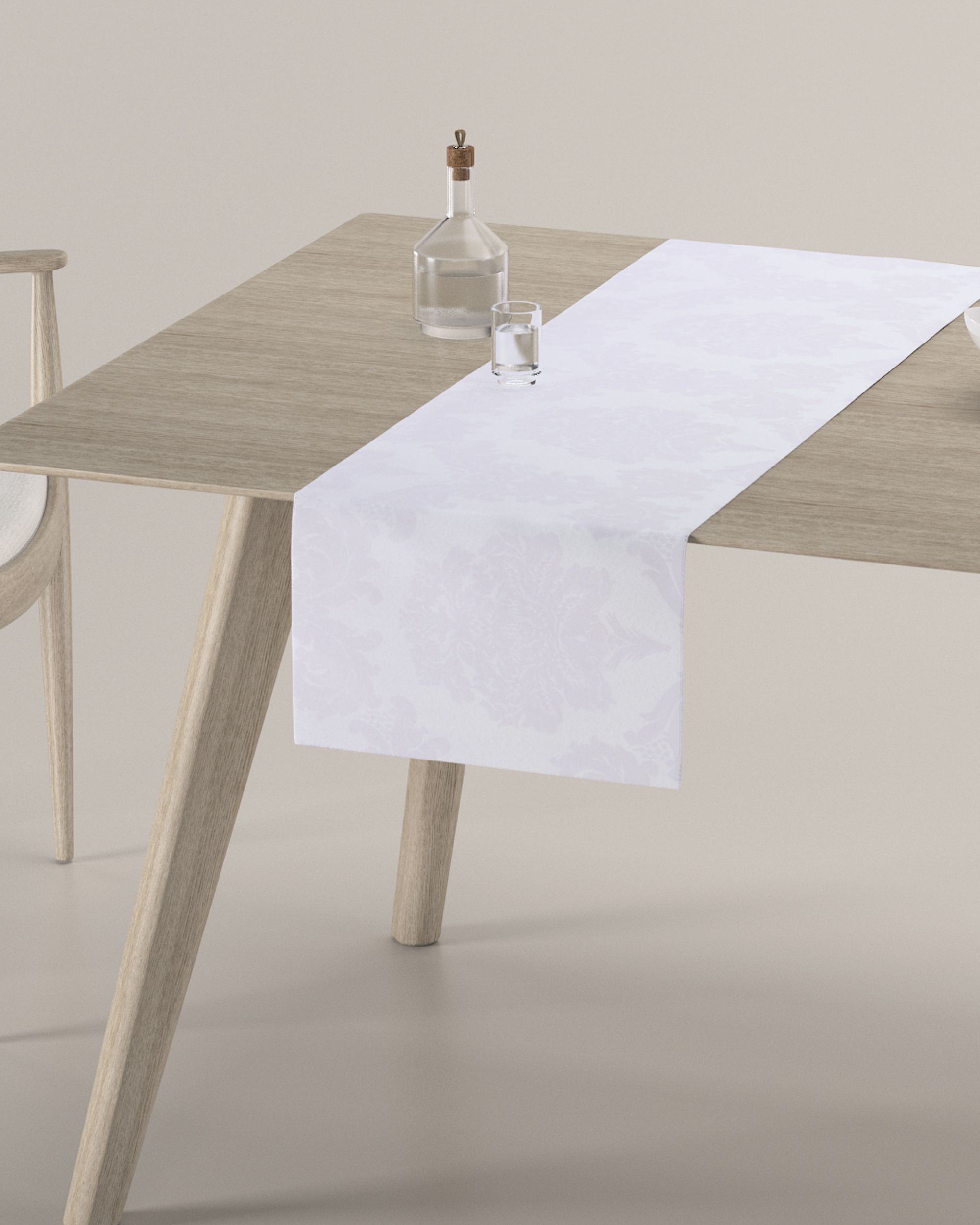 Traversa de masa culoare alb Țesătură gloss, împletitură, cu model (hover)