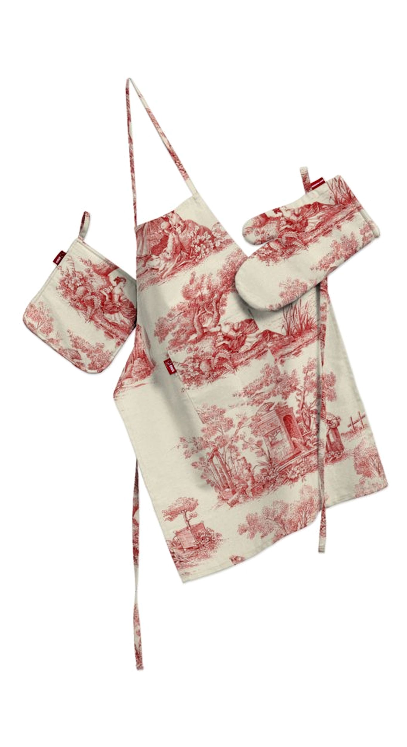 Set de textile pentru bucătărie: șorț, suport pentru oală și mănuși pentru cuptor culoare roșu Țesătură cu model