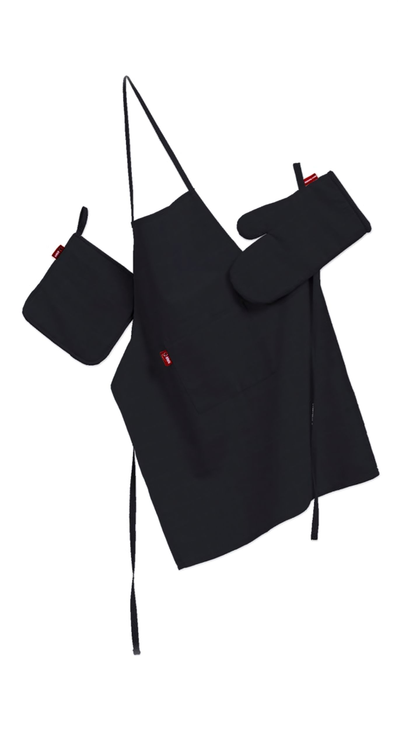 Set de textile pentru bucătărie: șorț, suport pentru oală și mănuși pentru cuptor culoare negru