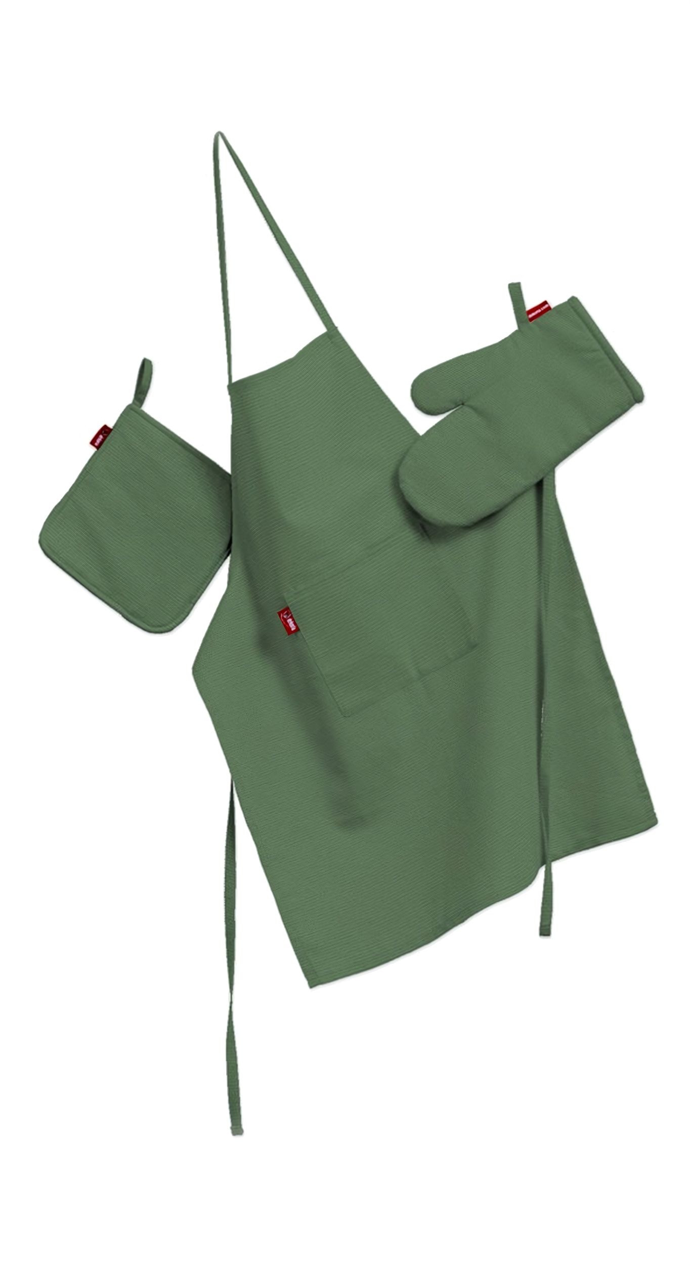 Set de textile pentru bucătărie: șorț, suport pentru oală și mănuși pentru cuptor culoare verde