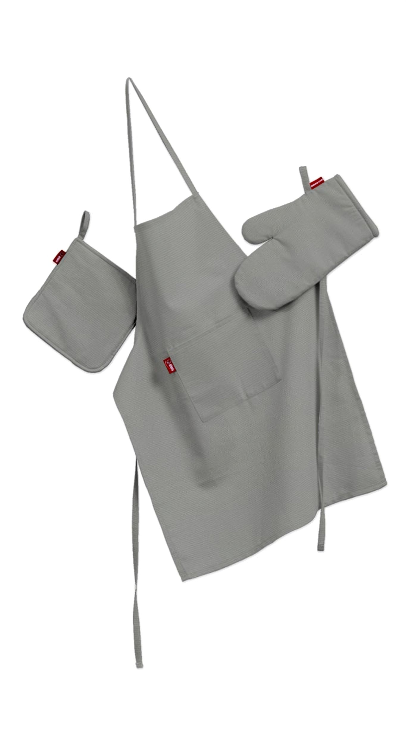 Set de textile pentru bucătărie: șorț, suport pentru oală și mănuși pentru cuptor culoare gri