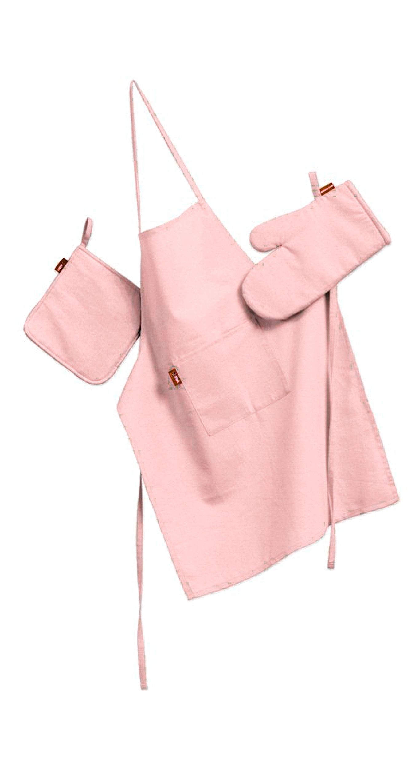 Set de textile pentru bucătărie: șorț, suport pentru oală și mănuși pentru cuptor culoare roz