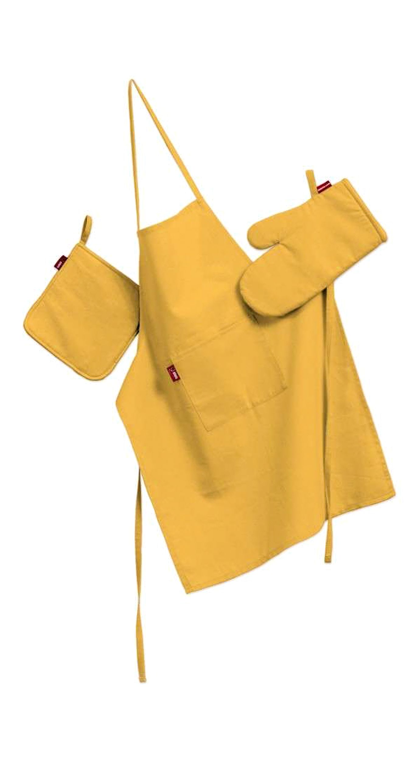 Set de textile pentru bucătărie: șorț, suport pentru oală și mănuși pentru cuptor culoare galben