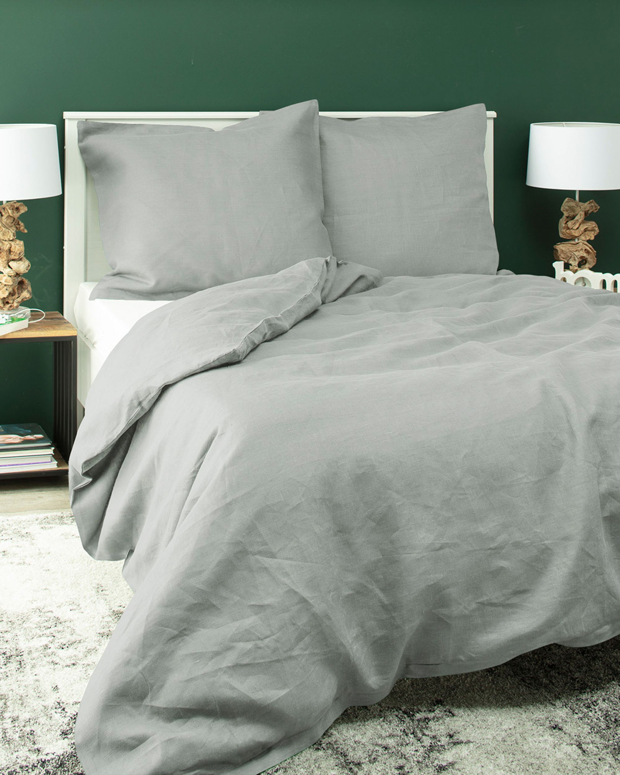 Set de lenjerie de pat din in Linen 150x200 cm culoare gri Țesătură semitransparentă, împletitură