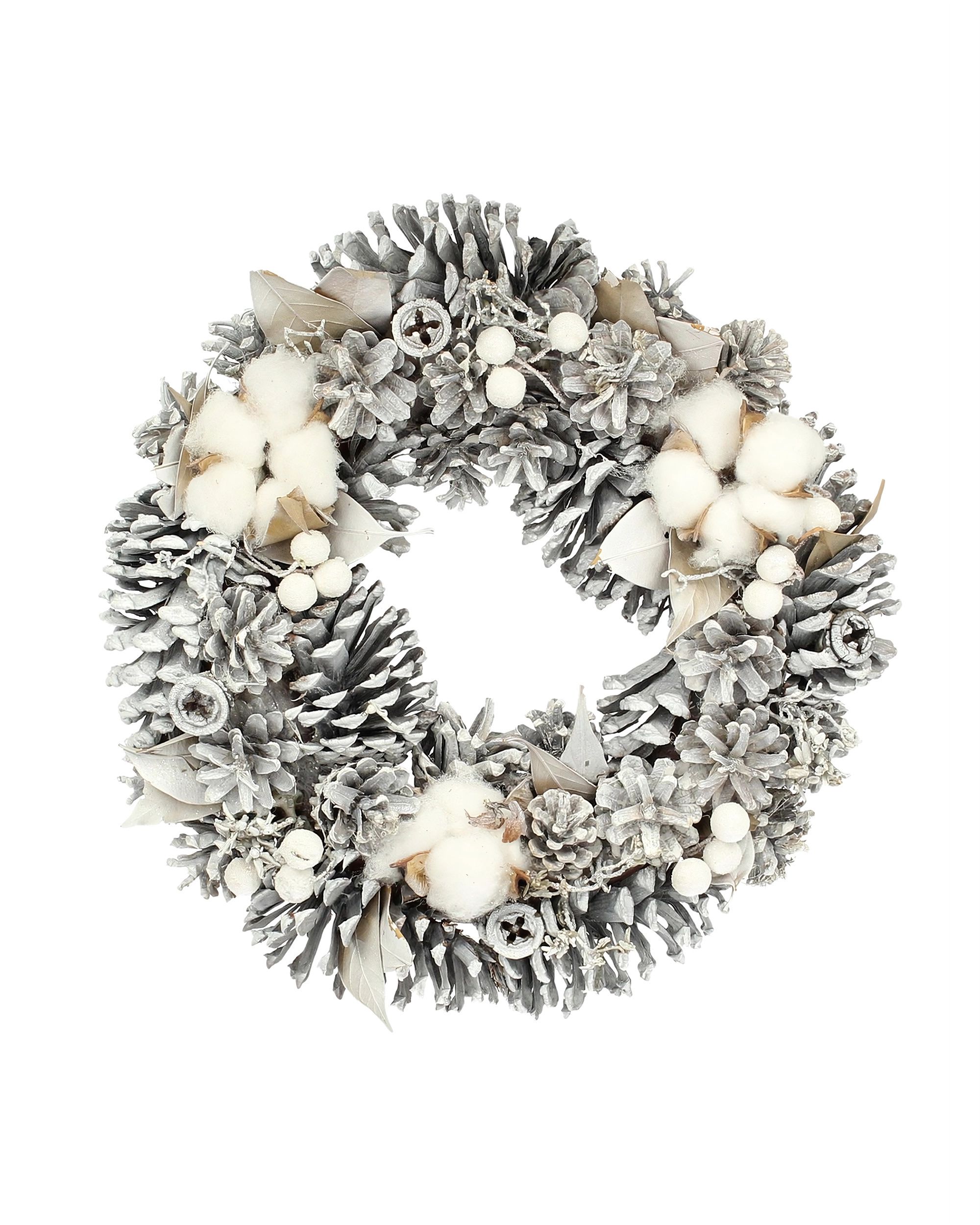 Decoratiune coronita Winter Cone ⌀30cm argintiu