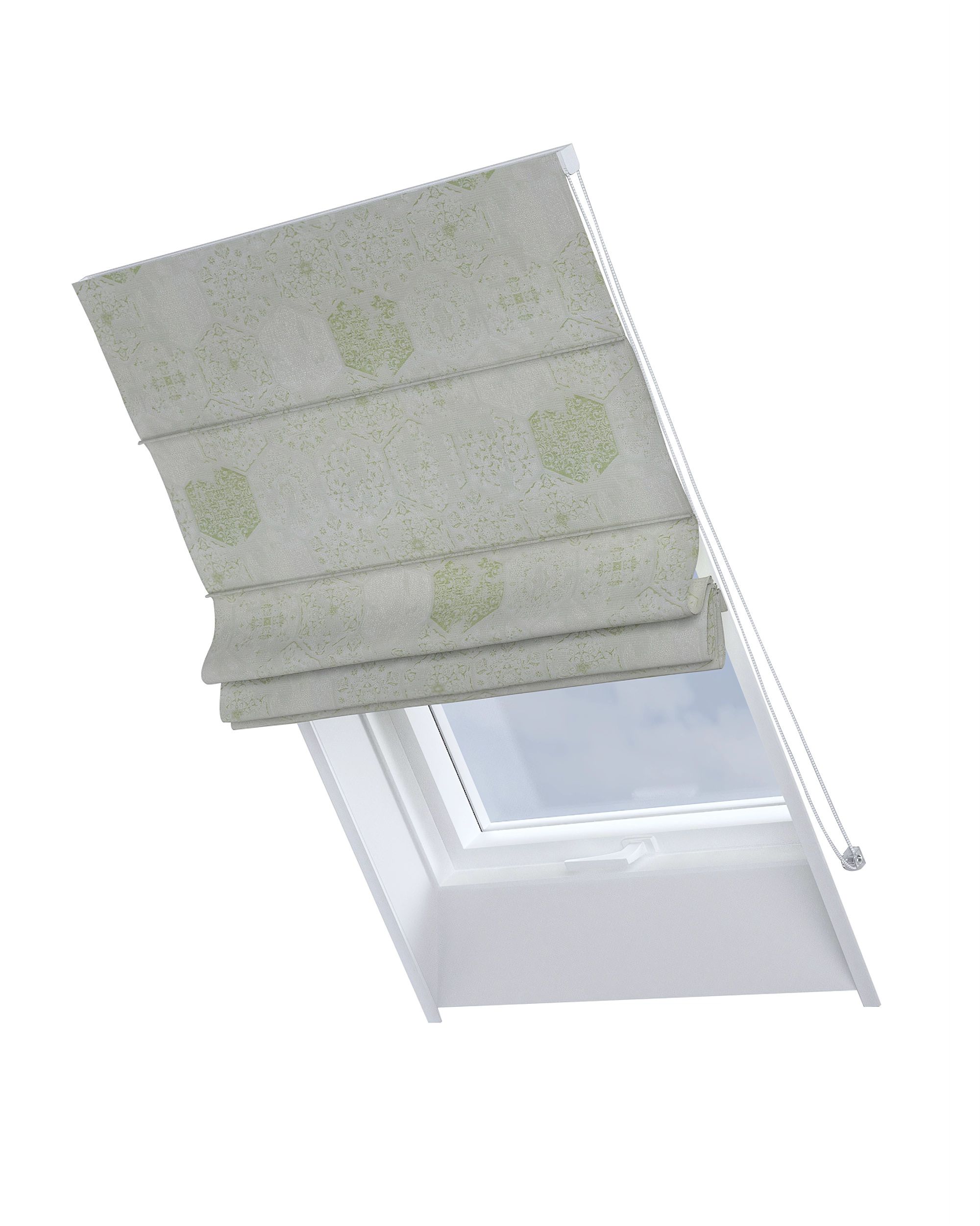 Stor roman pentru fereastra de acoperiș Rimini culoare verde Țesătură gloss, împletitură, cu model