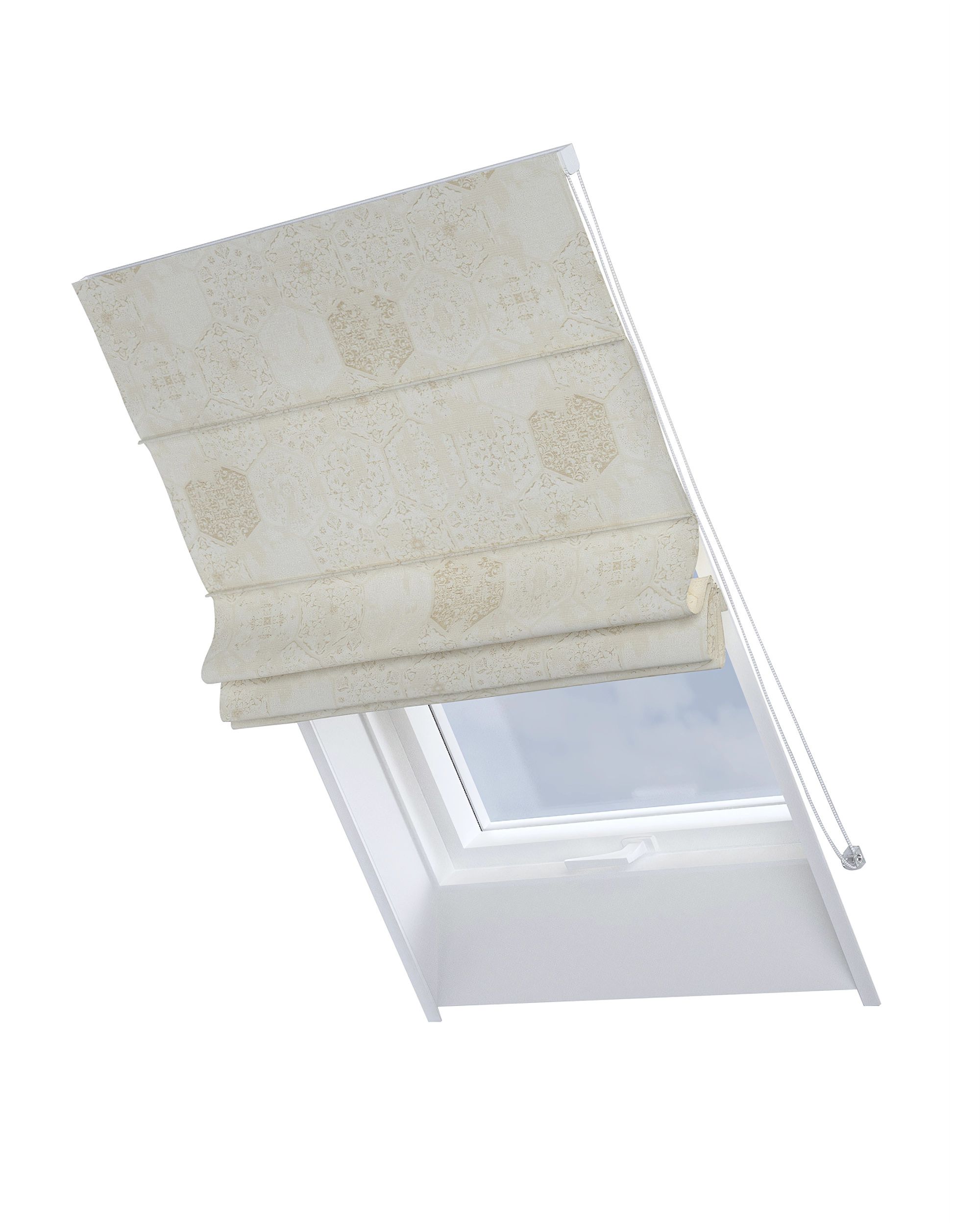 Stor roman pentru fereastra de acoperiș Rimini culoare crem Țesătură gloss, împletitură, cu model