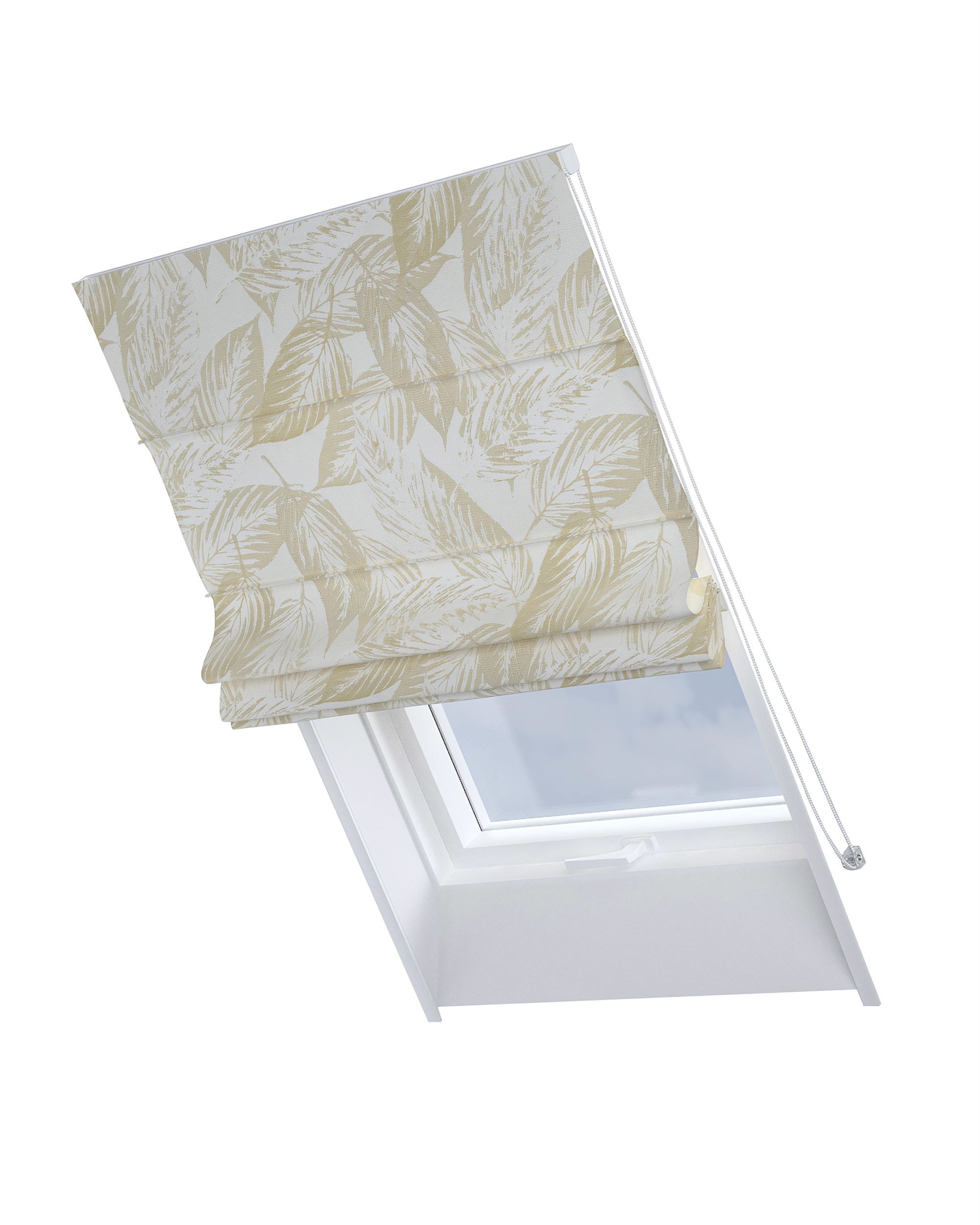 Stor roman pentru fereastra de acoperiș Rimini culoare crem Țesătură gloss, împletitură, cu model