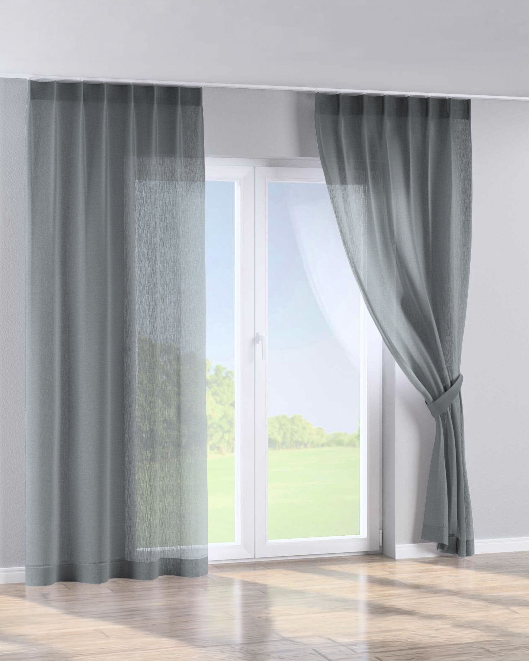 Perdea cu cârlige flex simple culoare verde Țesătură semitransparentă, împletitură (hover)