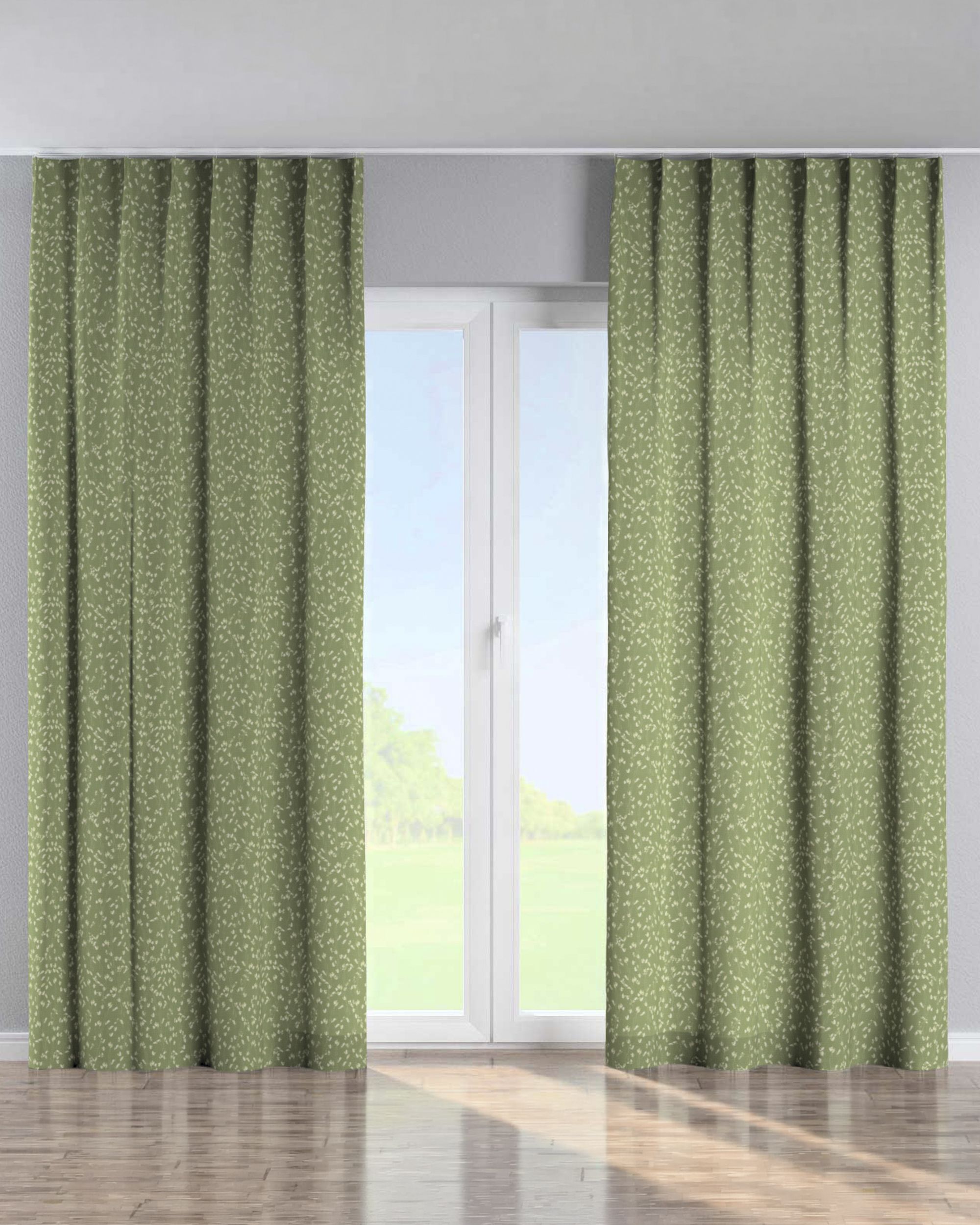 Perdea cu cârlige flex simple culoare verde Țesătură cu model