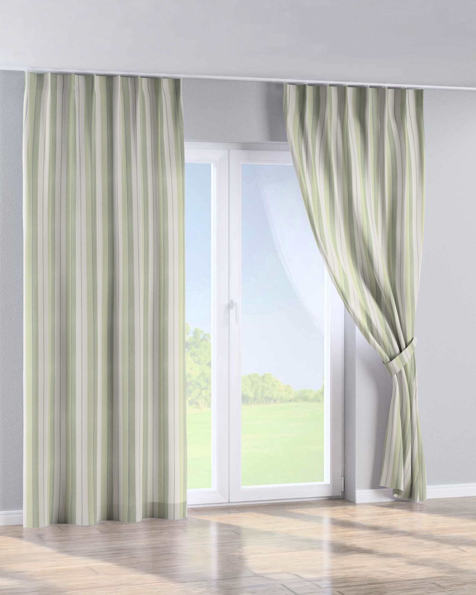 Perdea cu cârlige flex simple culoare verde Țesătură împletitură, cu model (hover)
