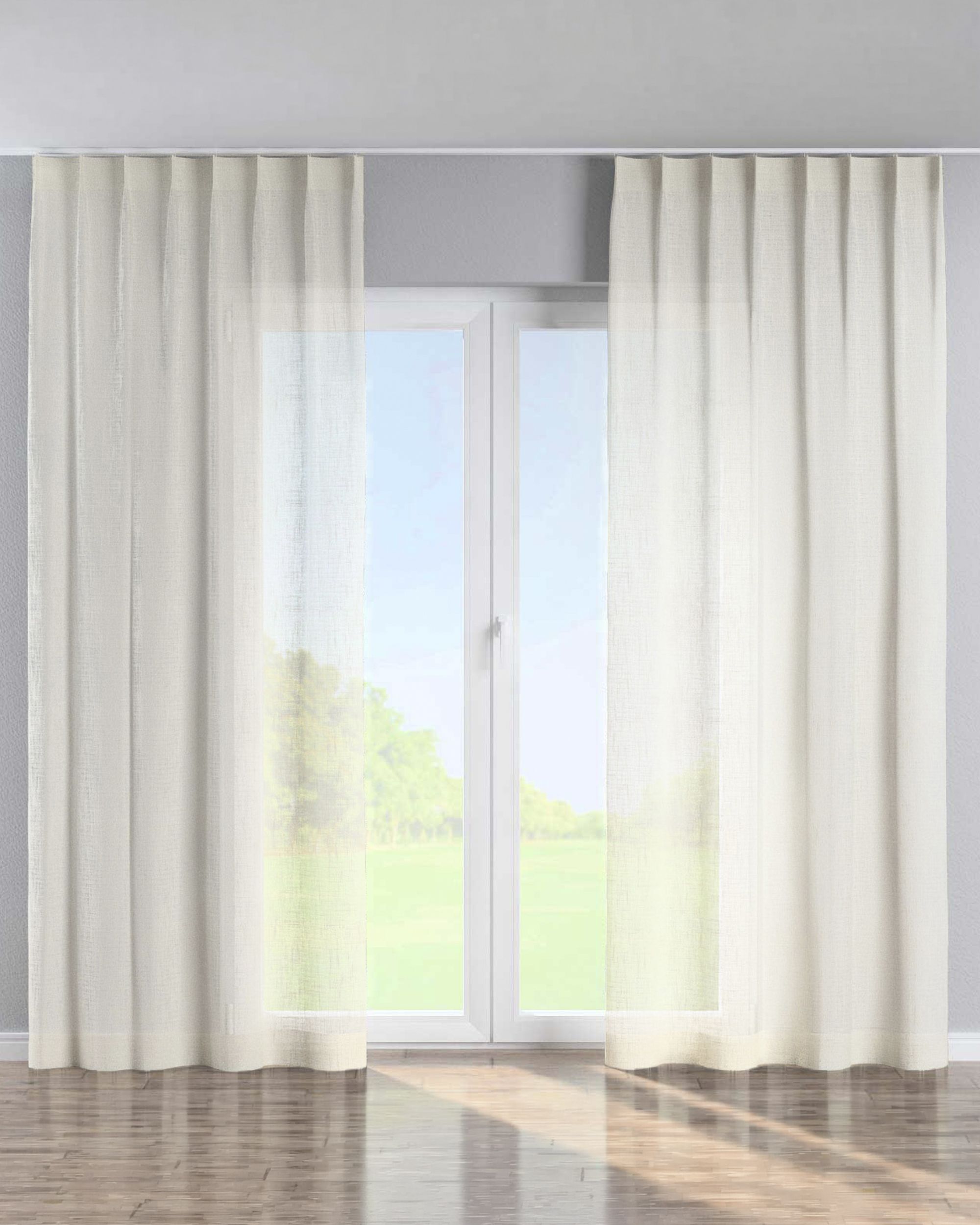 Perdea cu cârlige flex simple culoare alb Țesătură semitransparentă, gloss, împletitură