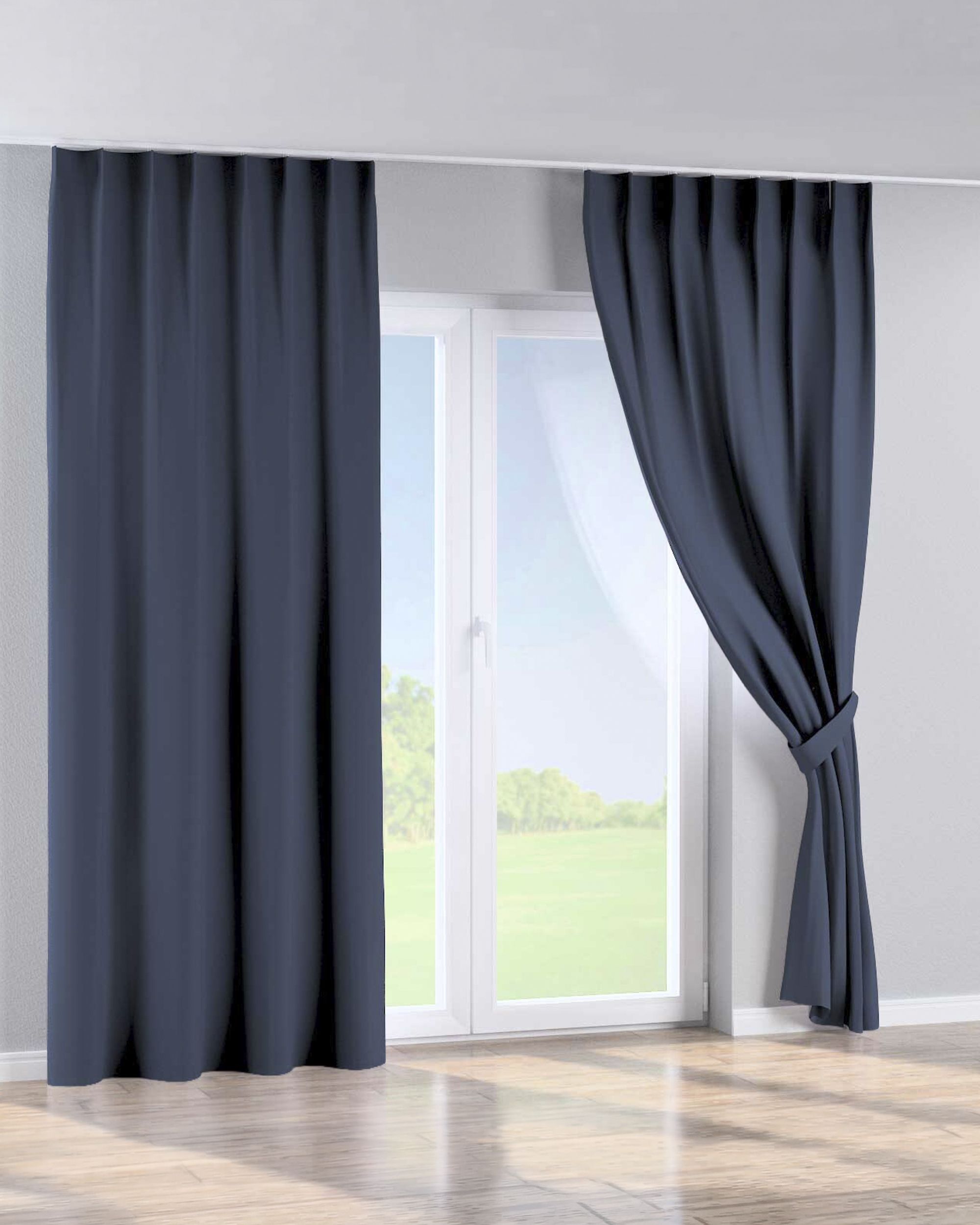 Perdea cu cârlige flex simple culoare bleumarin Țesătură blackout (hover)