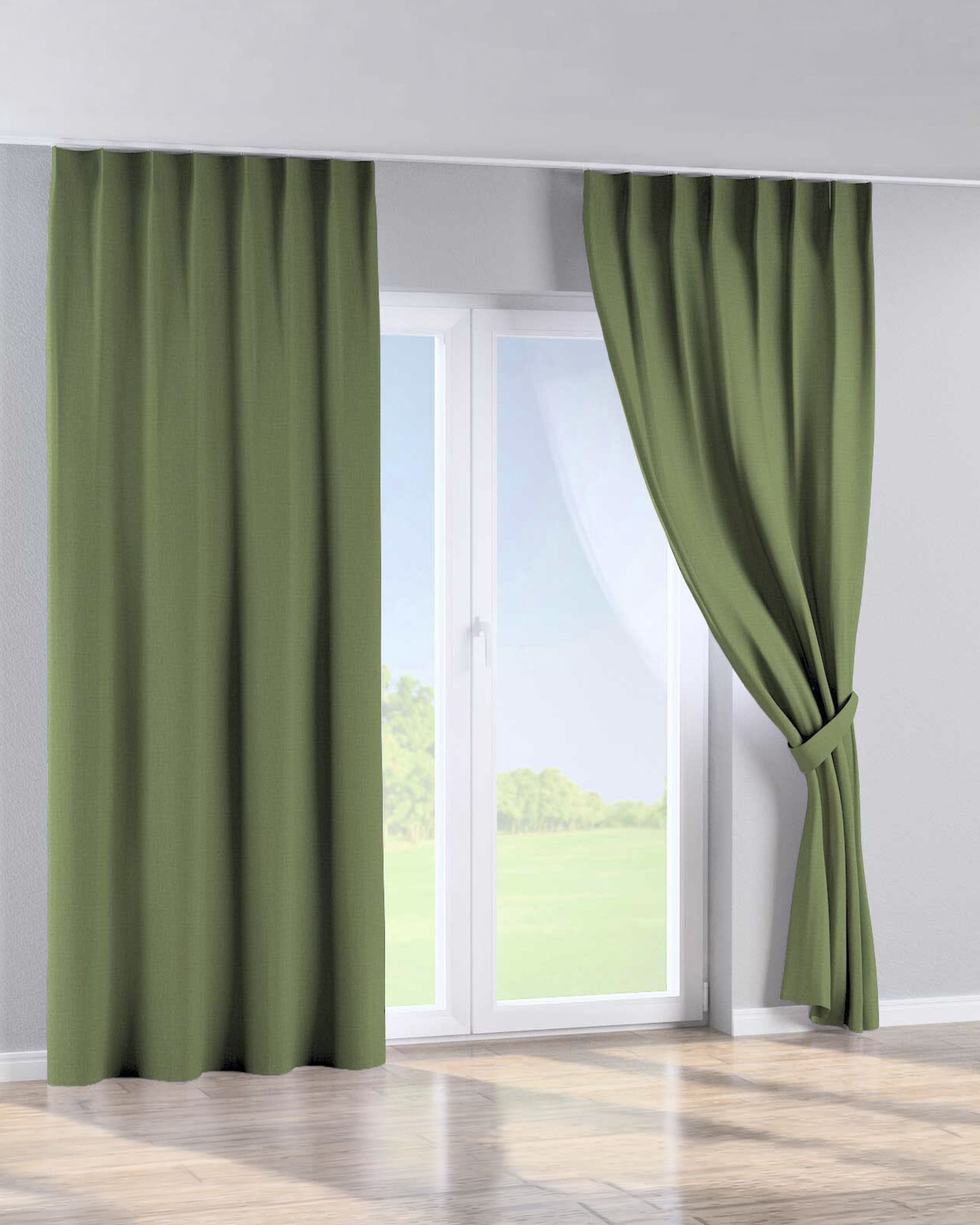 Perdea cu cârlige flex simple culoare verde Țesătură împletitură, blackout (hover)