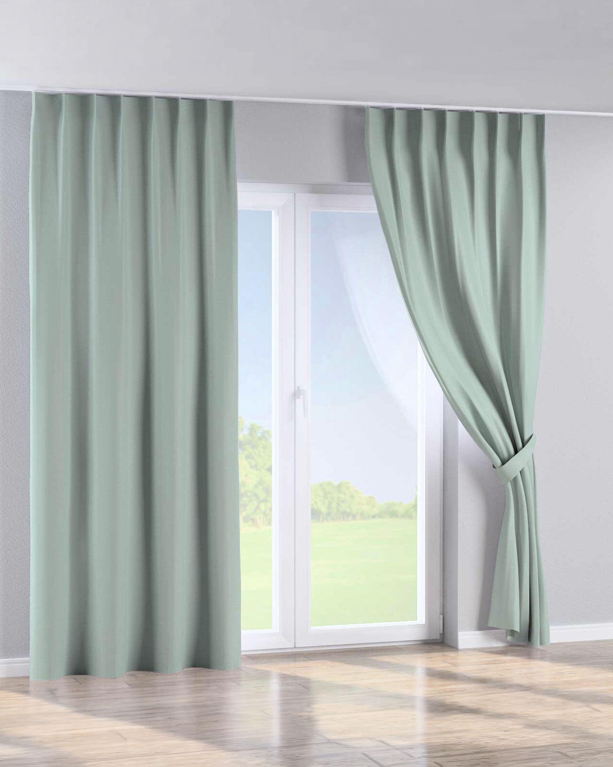 Perdea cu cârlige flex simple culoare verde Țesătură împletitură, blackout (hover)