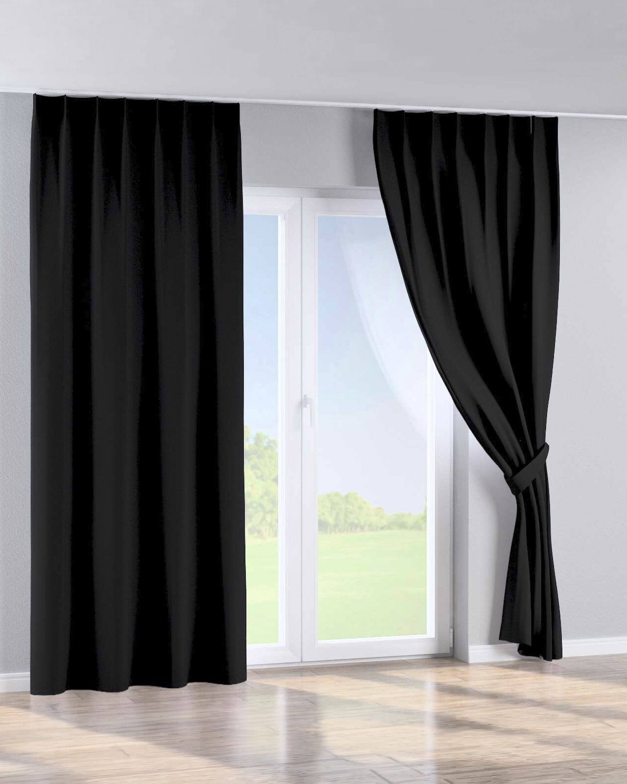 Perdea cu cârlige flex simple culoare negru Țesătură blackout (hover)
