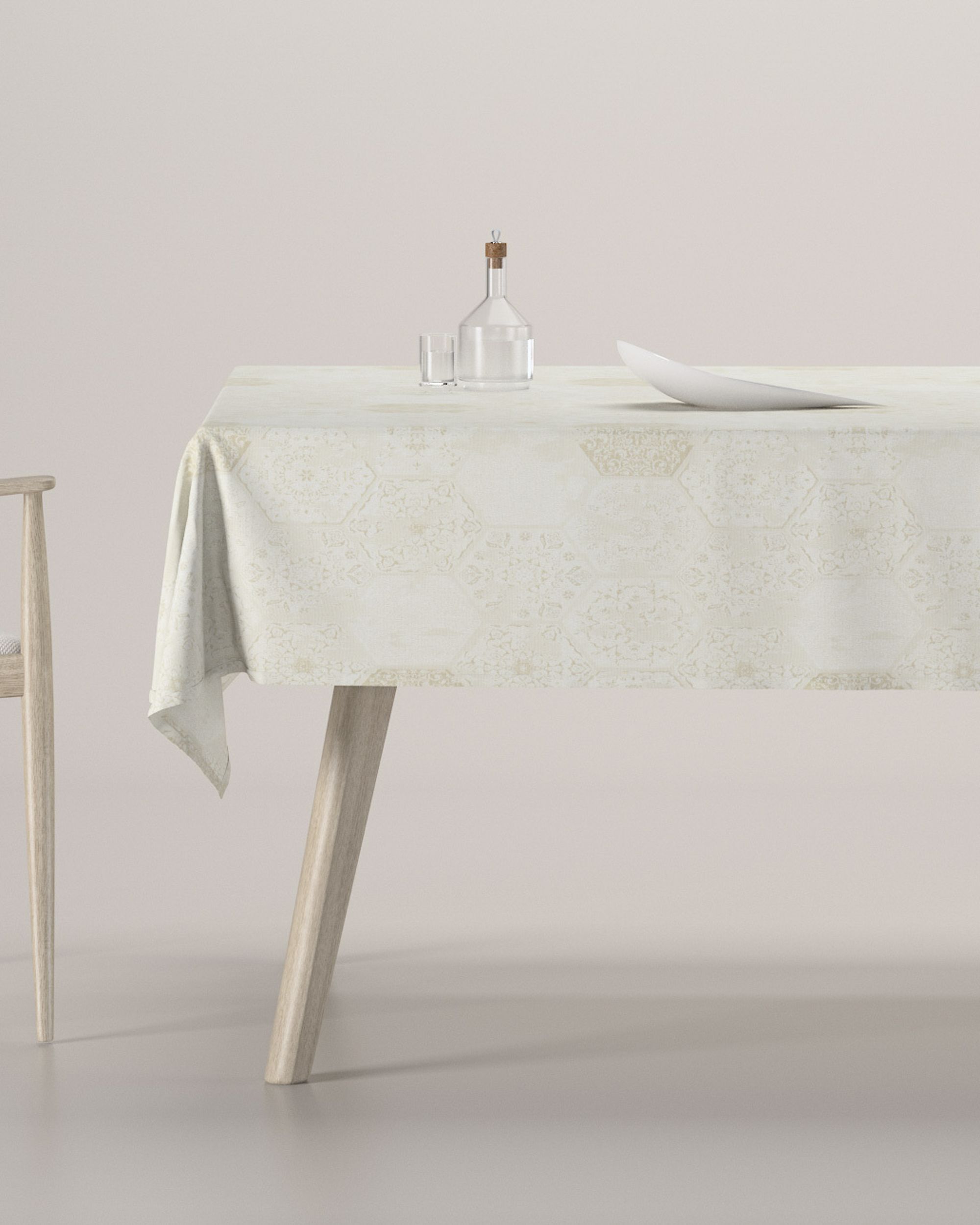 Fata de masa rectangulara culoare crem Țesătură gloss, împletitură, cu model