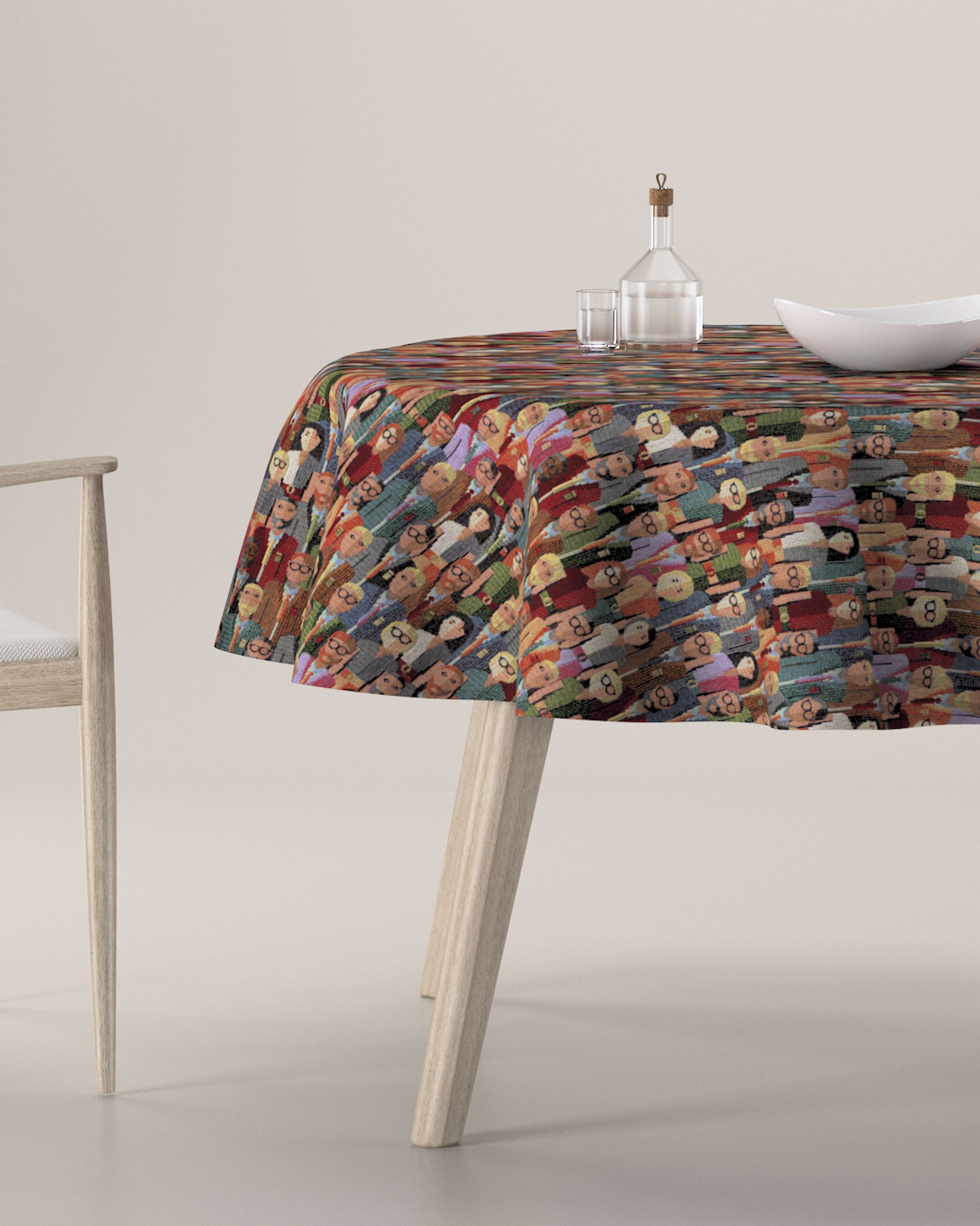 Fata de masa rotunda culoare multicolor Țesătură împletitură, cu model