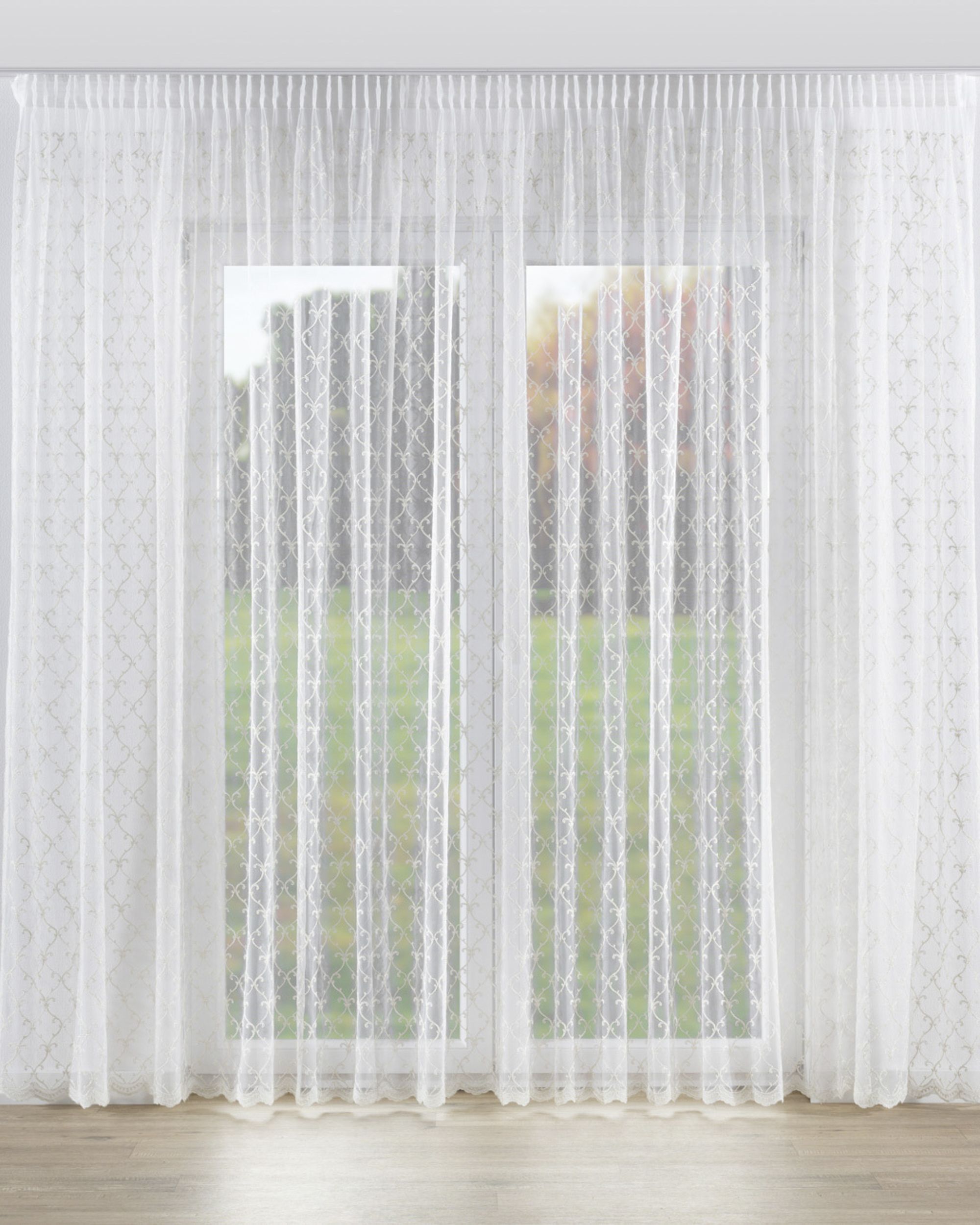 Draperie cu banda culoare crem Țesătură semitransparentă, gloss, împletitură, cu model