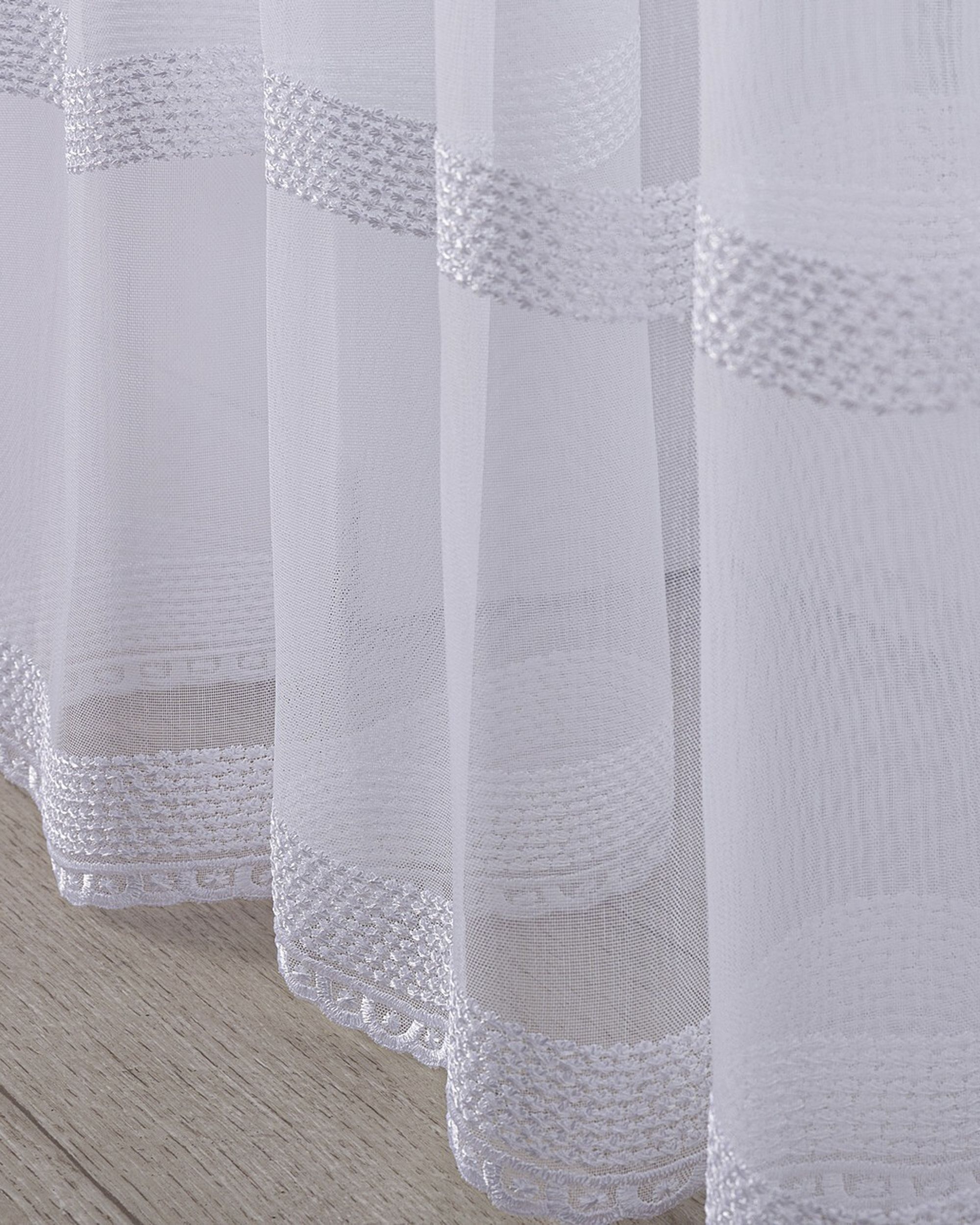 Draperie cu banda culoare alb Țesătură semitransparentă, împletitură, cu model (hover)