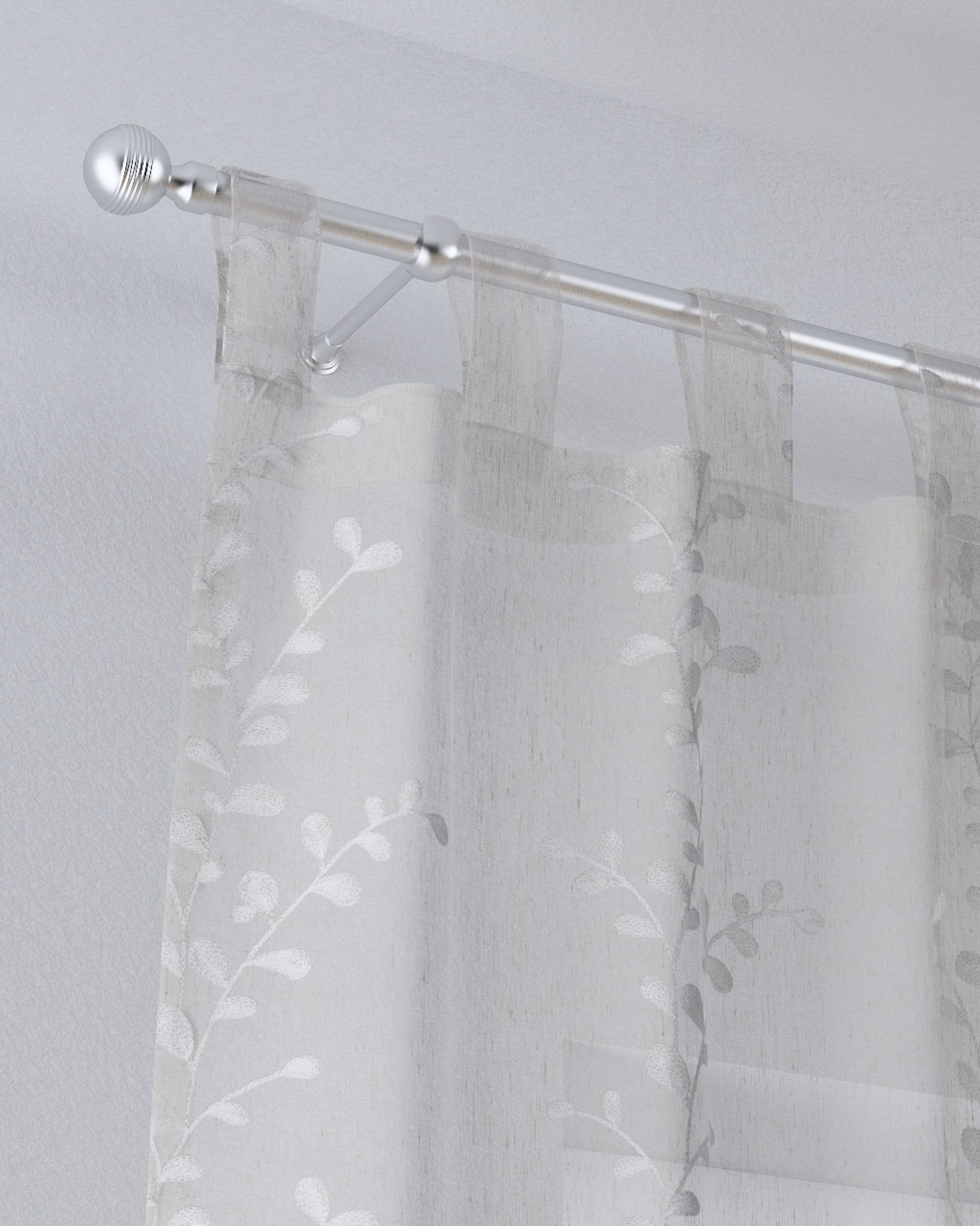 Draperie cu bretele culoare crem Țesătură semitransparentă, împletitură (hover)