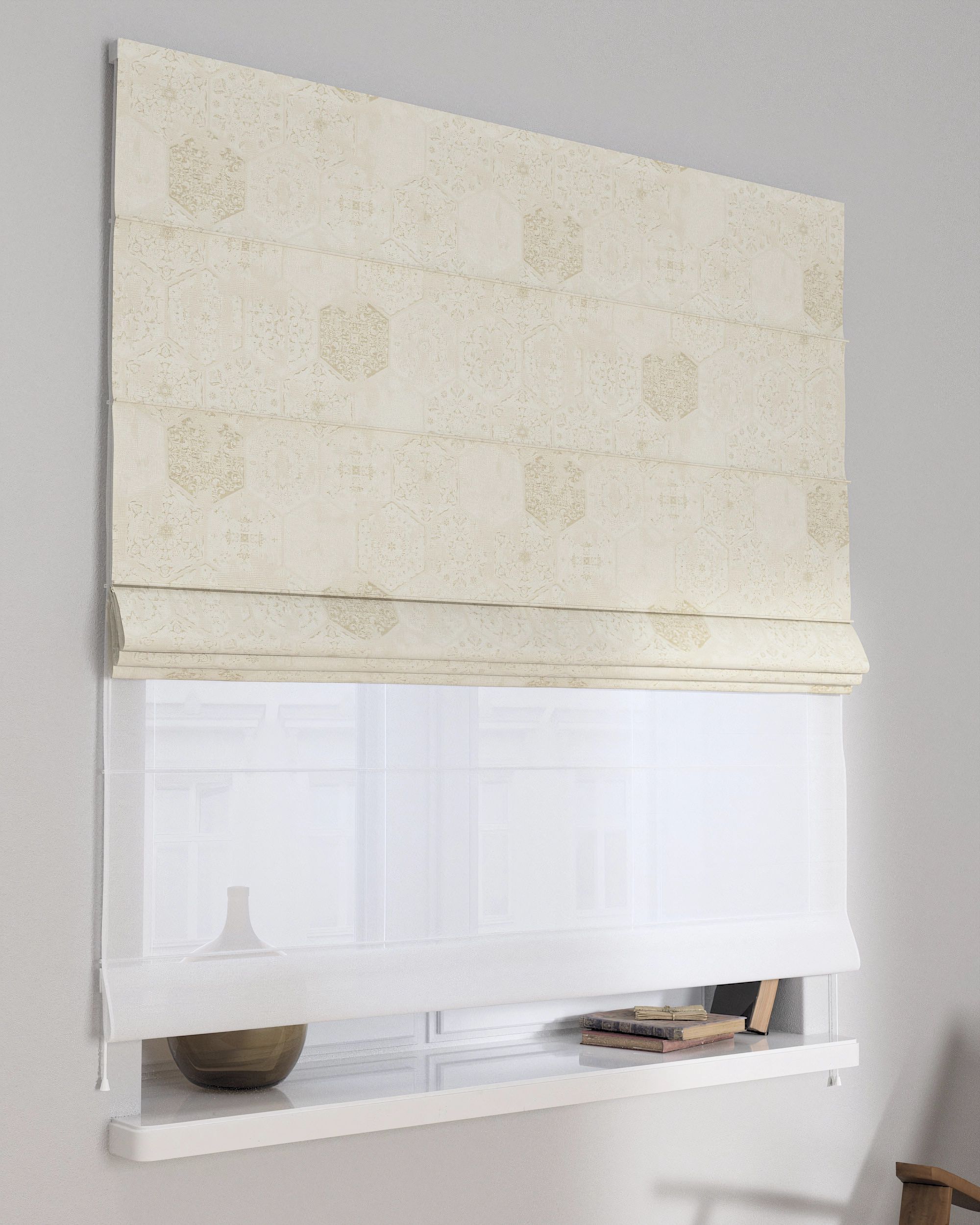 Stor roman Duo culoare crem Țesătură gloss, împletitură, cu model