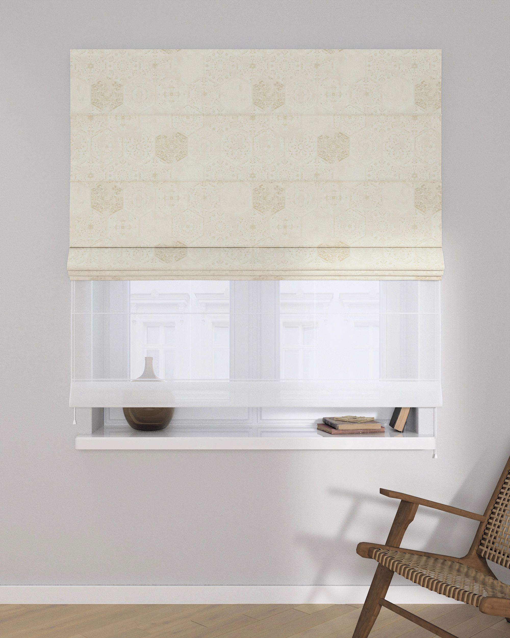 Stor roman Duo culoare crem Țesătură gloss, împletitură, cu model (hover)