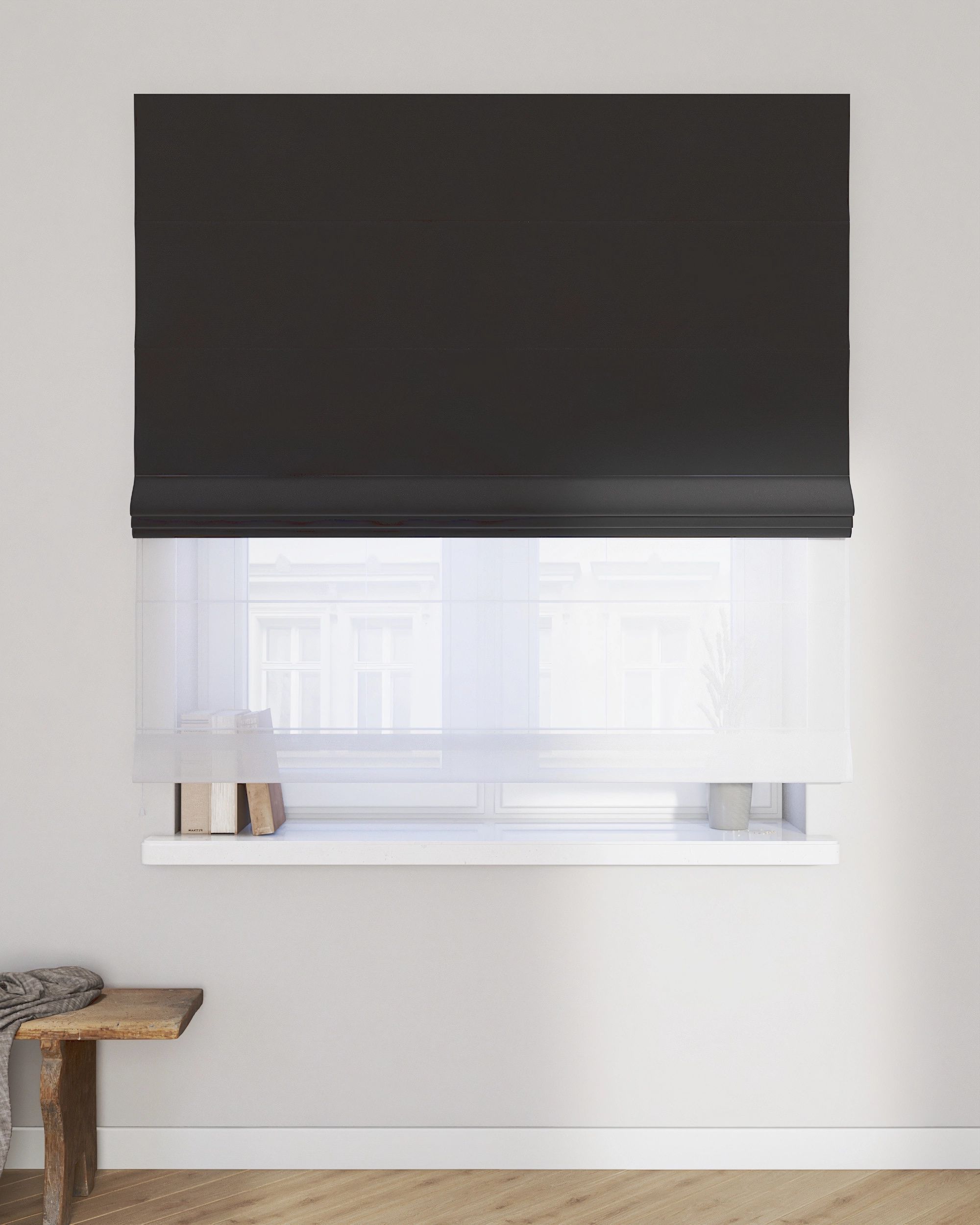 Stor roman Duo culoare negru Țesătură gloss, catifea (hover)