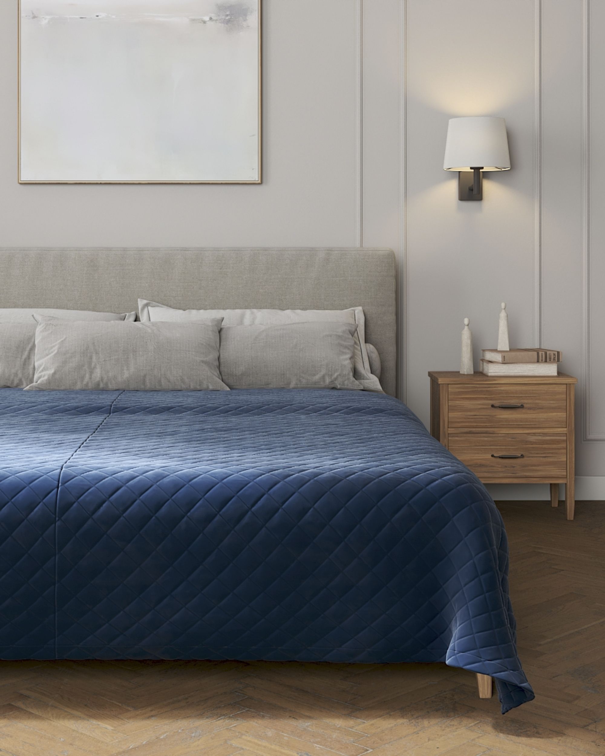 Cuvertura matlasata cu diamante culoare bleumarin Țesătură gloss, catifea (hover)
